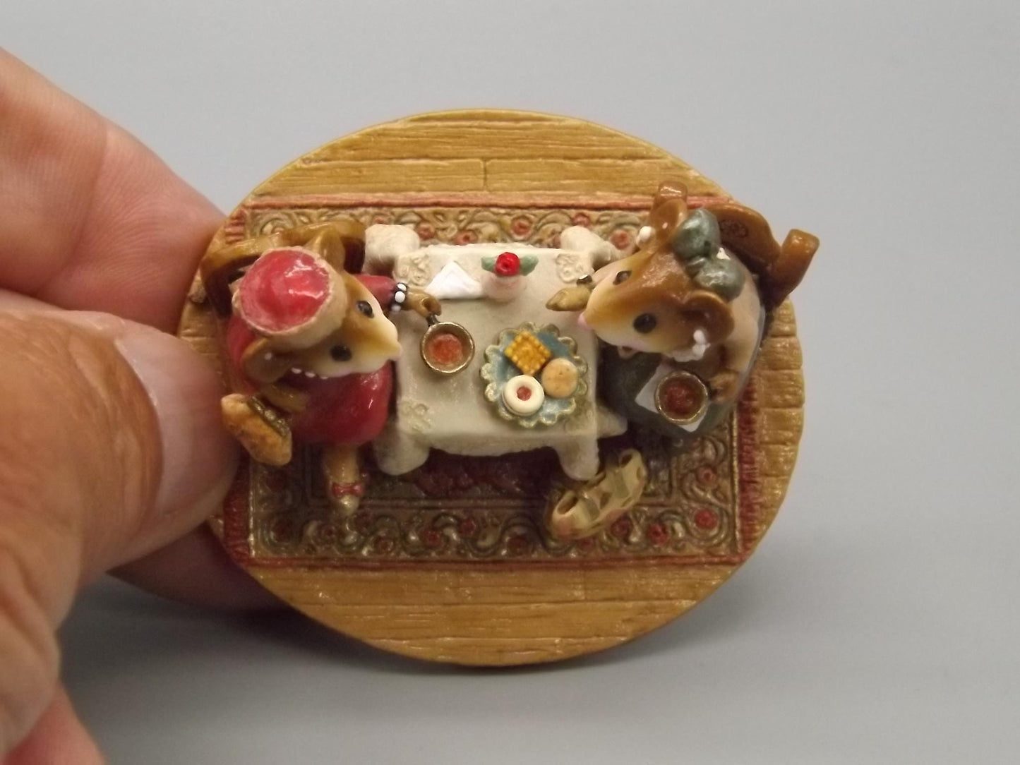 Vintage Wee Forest Folk Mice Figurine: Tea with Tillie, 2002