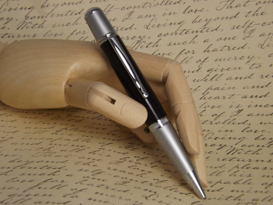 Handmade Black Ebony Wood Pen, Sierra Vista style two tone chrome pen