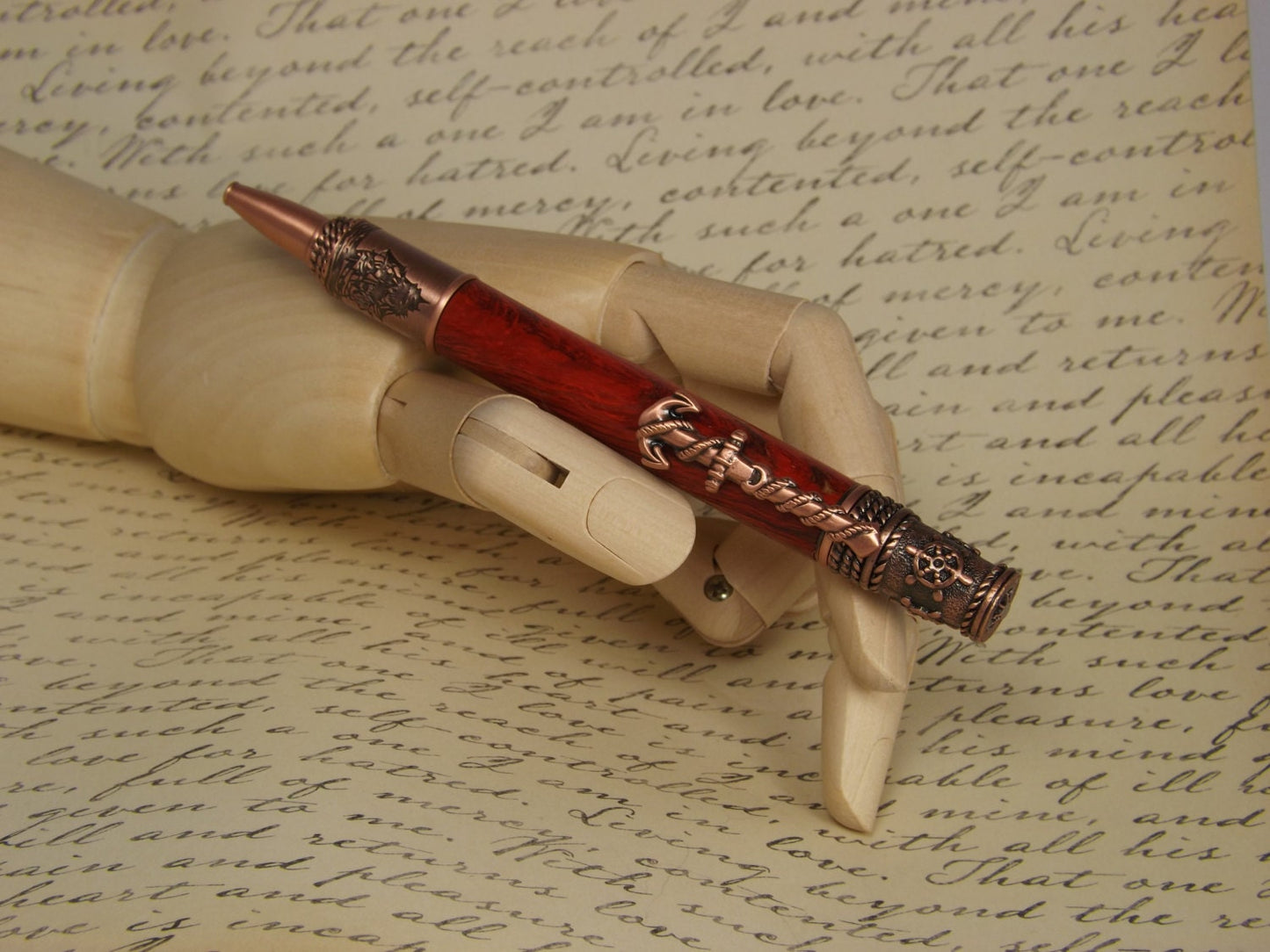 Handmade Nautical Pen, Antique Copper with a dyed and stabilized Tiger Oak Wood body.