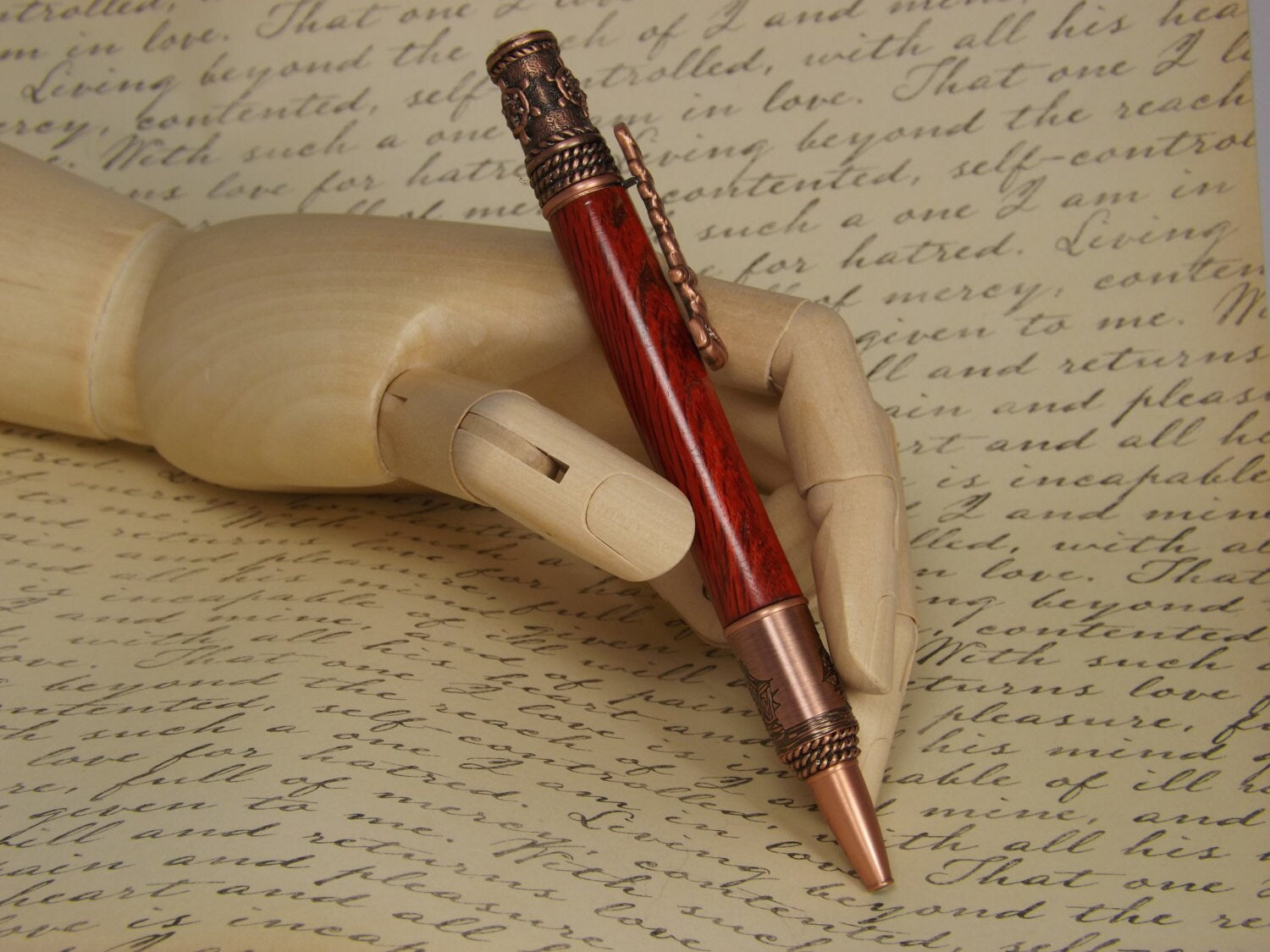 Handmade Nautical Pen, Antique Copper with a dyed and stabilized Tiger Oak Wood body.