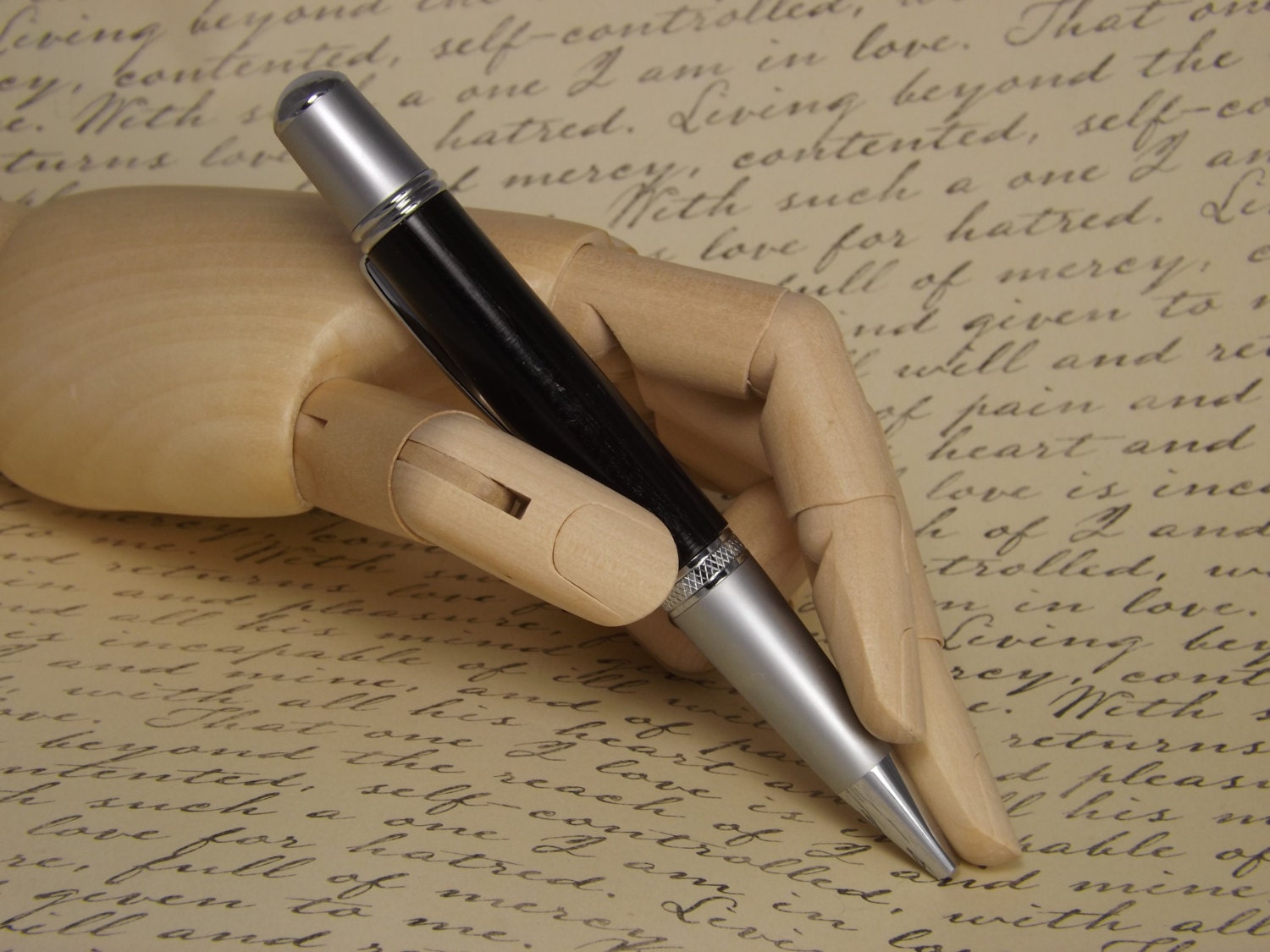 Handmade Black Ebony Wood Pen, Sierra Vista style two tone chrome pen