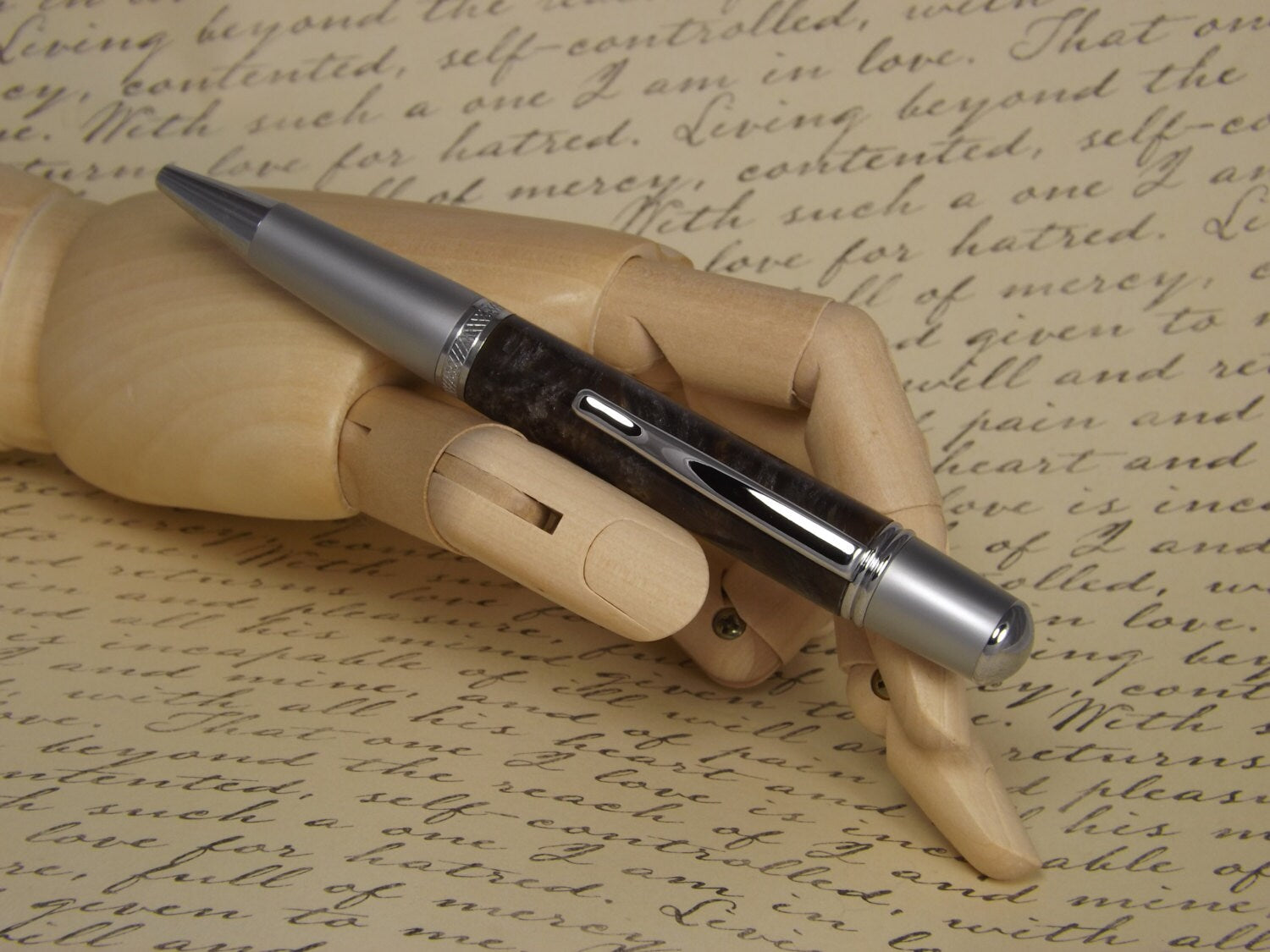 Handmade Molten Silver Pen, Sierra Vista style two tone chrome pen.