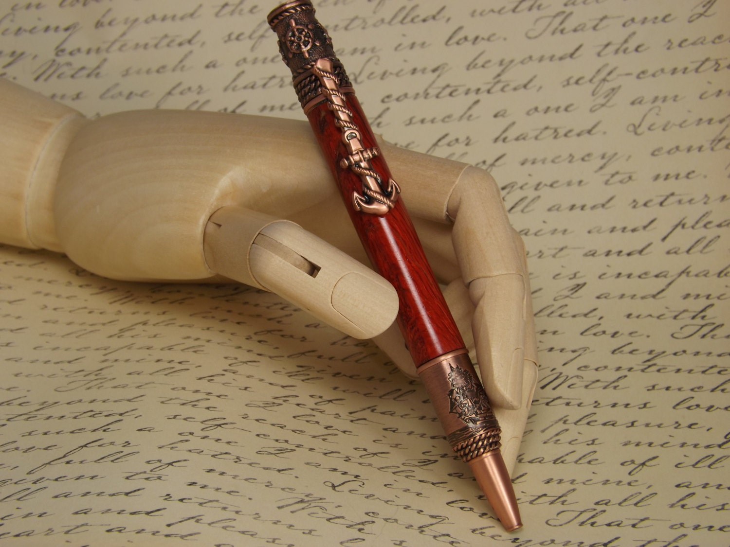 Handmade Nautical Pen, Antique Copper with a dyed and stabilized Tiger Oak Wood body.