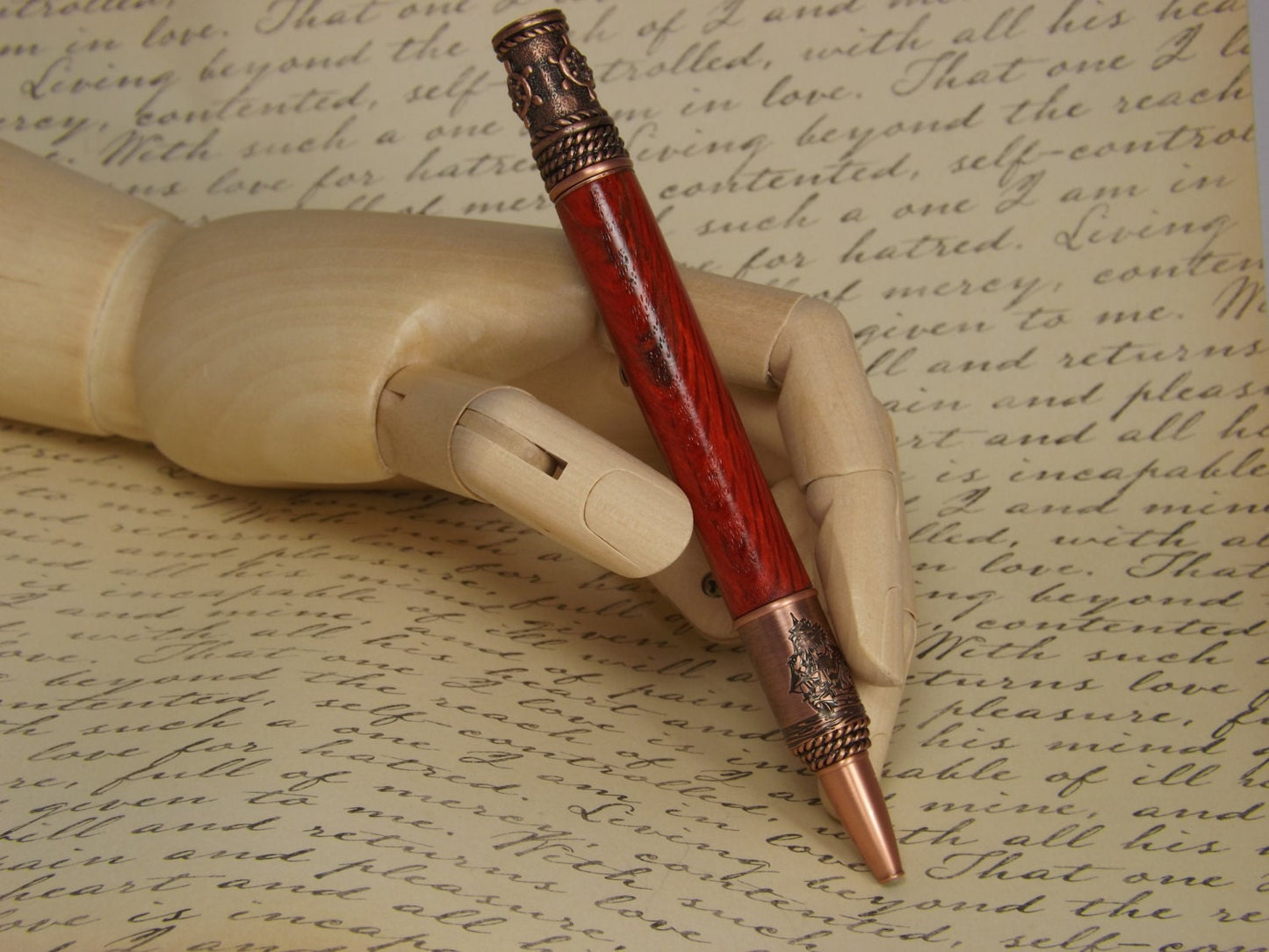 Handmade Nautical Pen, Antique Copper with a dyed and stabilized Tiger Oak Wood body.