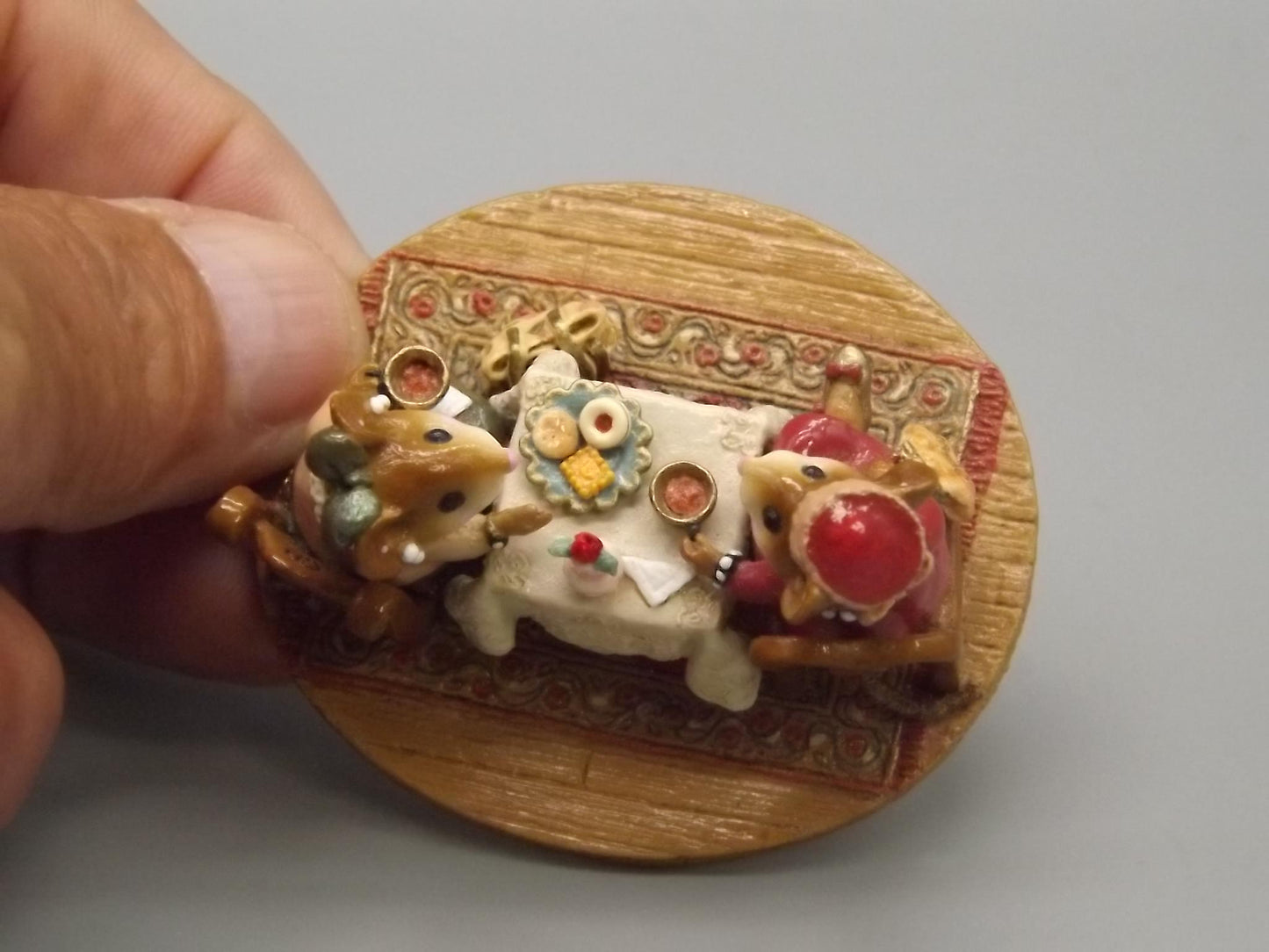 Vintage Wee Forest Folk Mice Figurine: Tea with Tillie, 2002