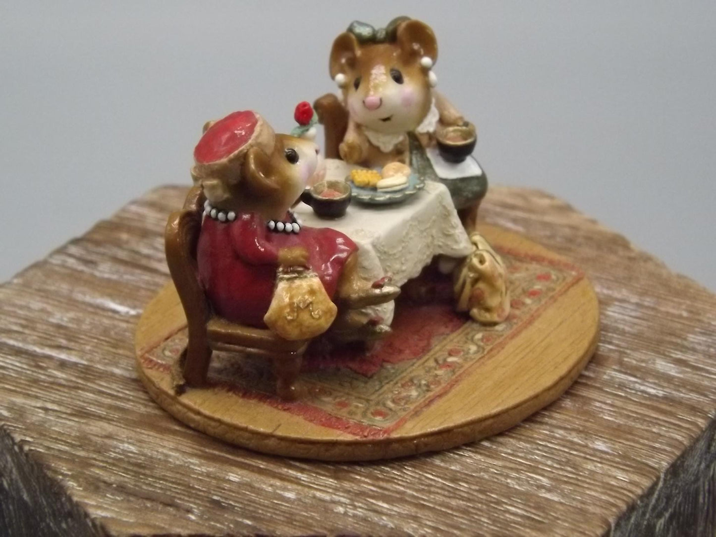 Vintage Wee Forest Folk Mice Figurine: Tea with Tillie, 2002