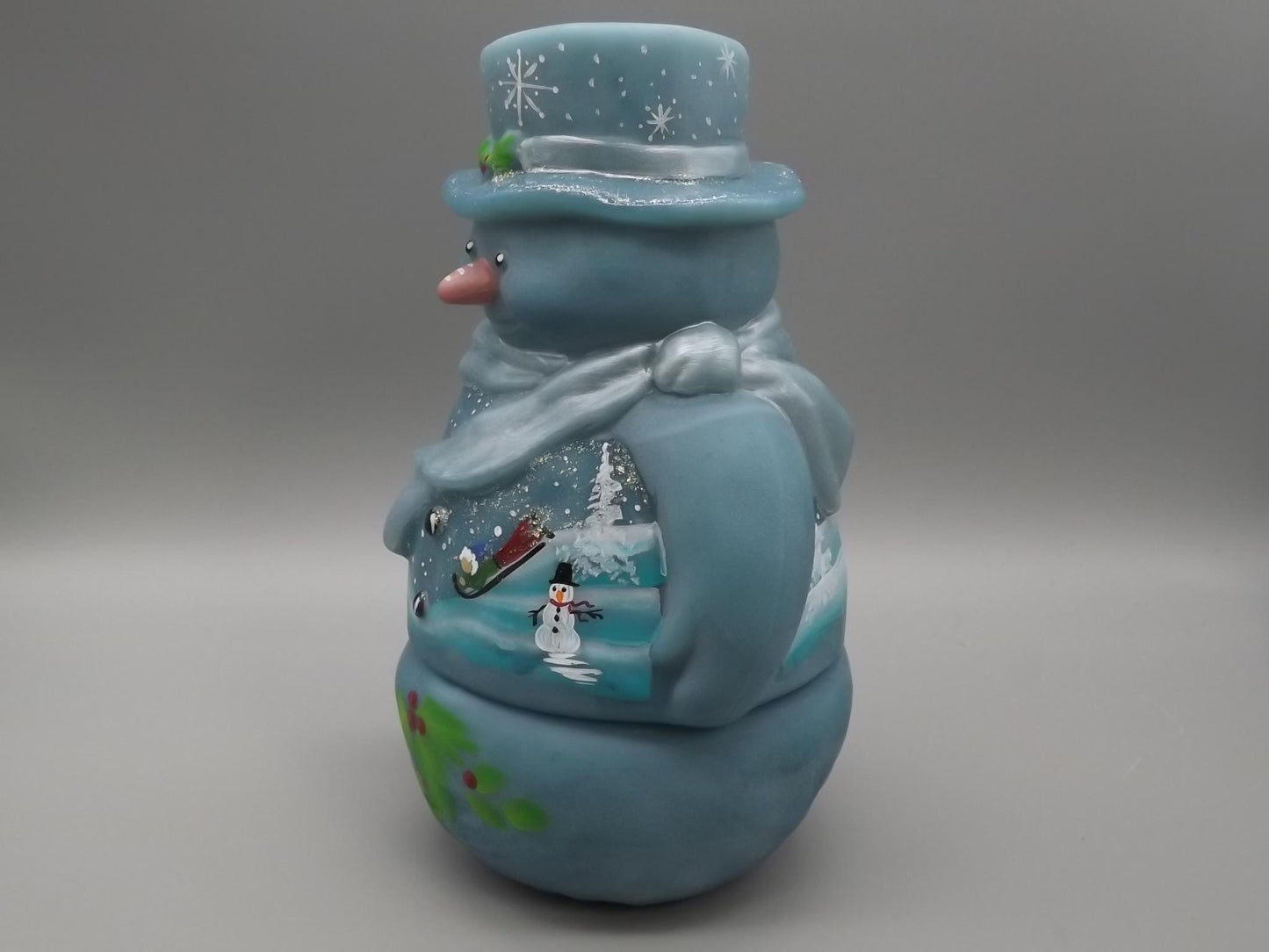 Limited Edition Fenton Snowman Tea Light Figurine: Signed Art Glass #14/24
