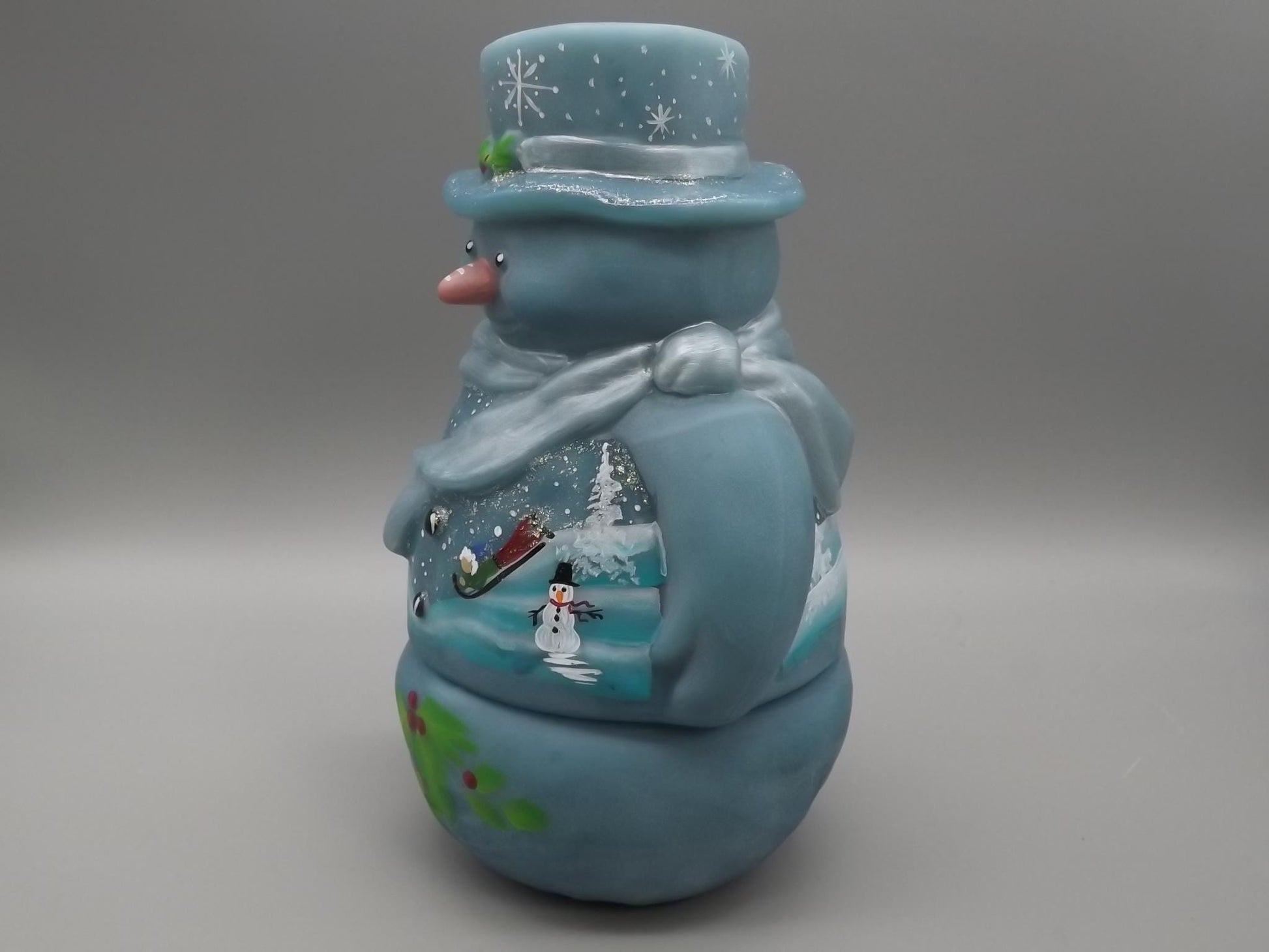 Limited Edition Fenton Snowman Tea Light Figurine: Signed Art Glass #14/24