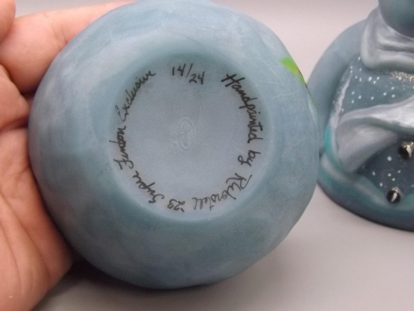 Limited Edition Fenton Snowman Tea Light Figurine: Signed Art Glass #14/24