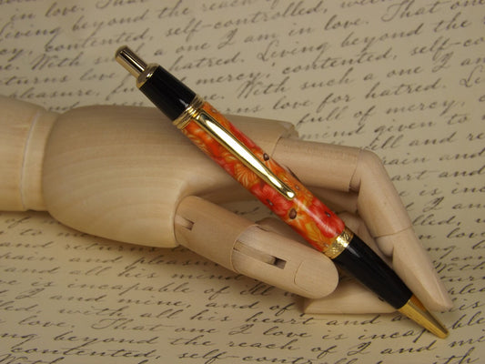 Handmade 24KT Gold Plated Pen: Orange Flower Polymer Clay