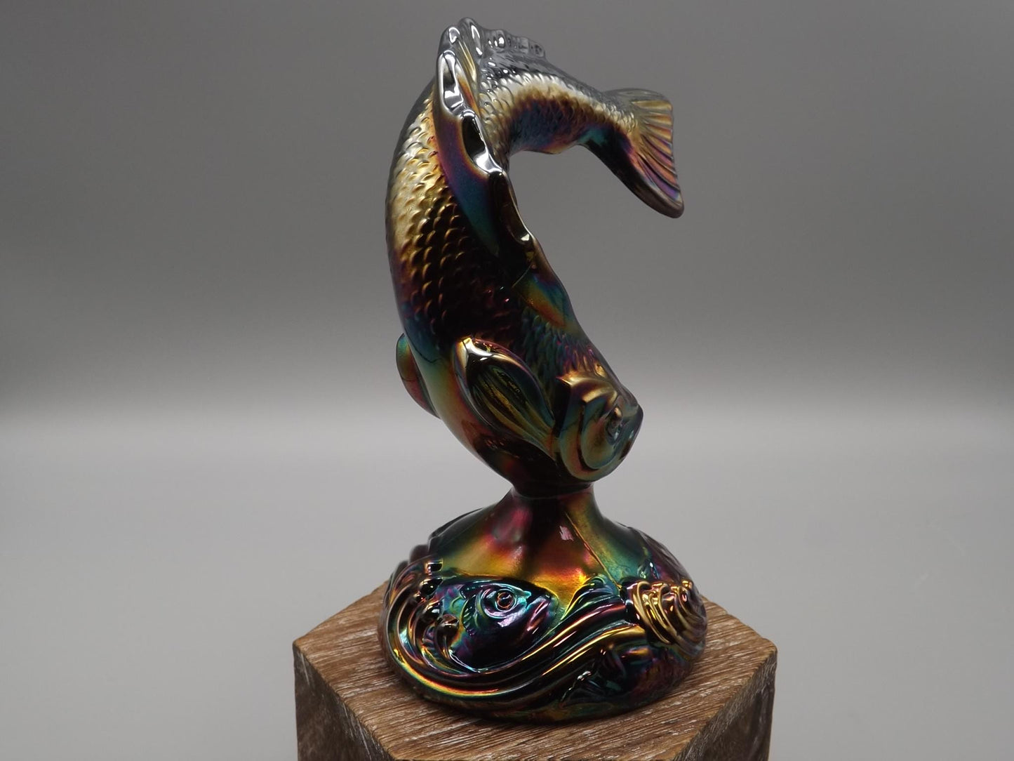 Vintage Fenton Hand painted Amethyst Iridescent Carnival glass Koi/Trout Figure. Made in the 1970's.