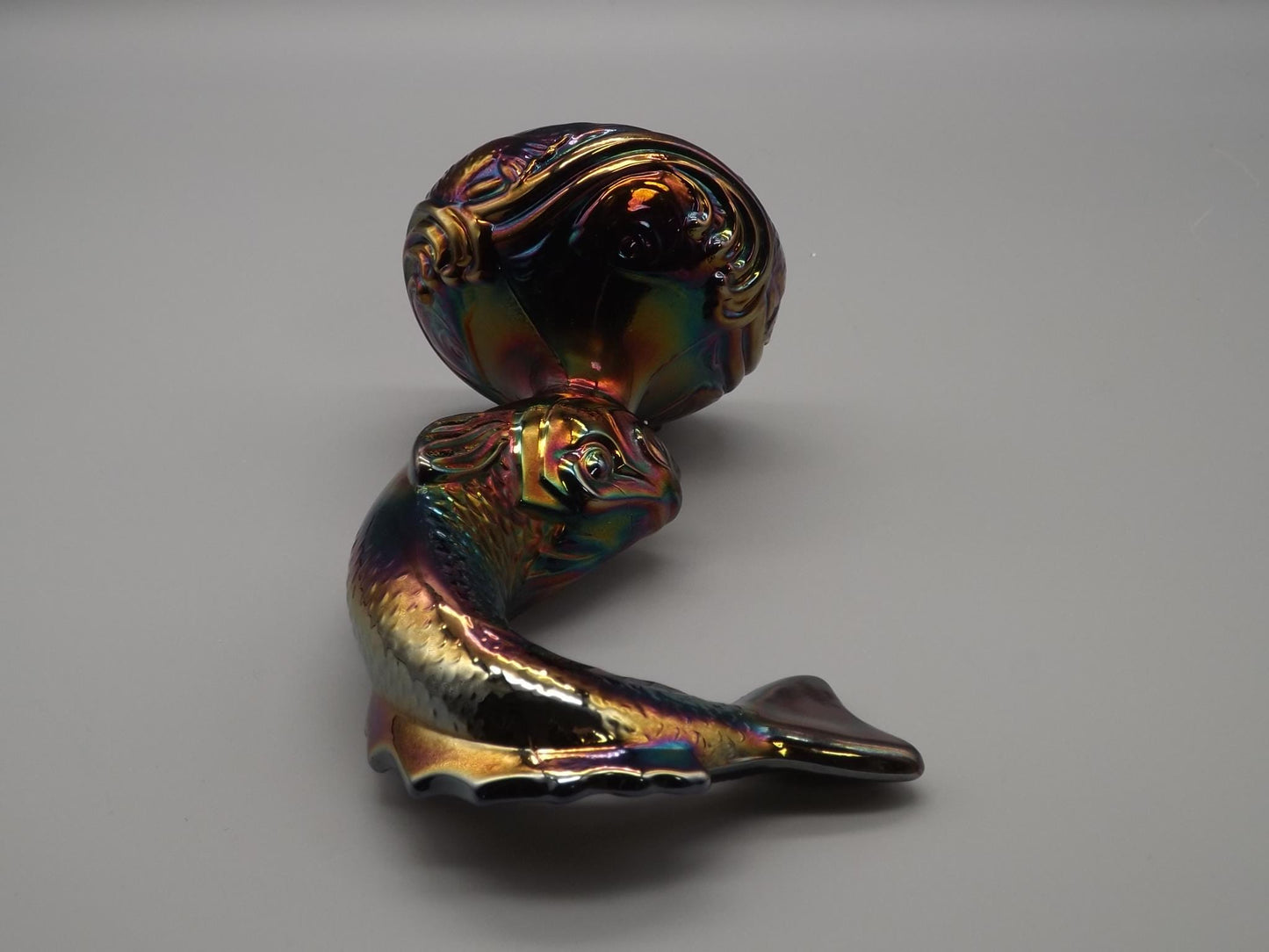 Vintage Fenton Hand painted Amethyst Iridescent Carnival glass Koi/Trout Figure. Made in the 1970's.