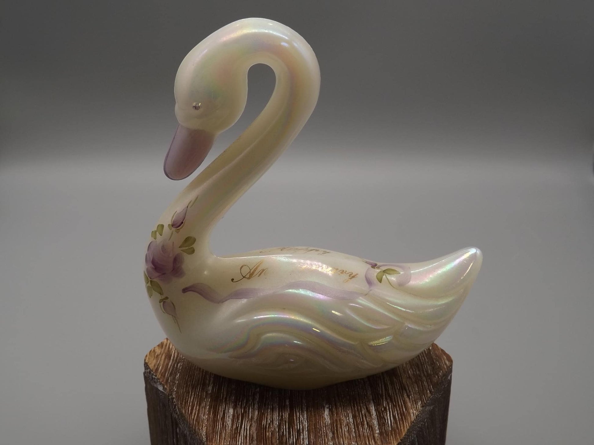 Vintage Fenton Hand-Painted Anniversary Swan Figurine - Signed K. Lauderman, 1989