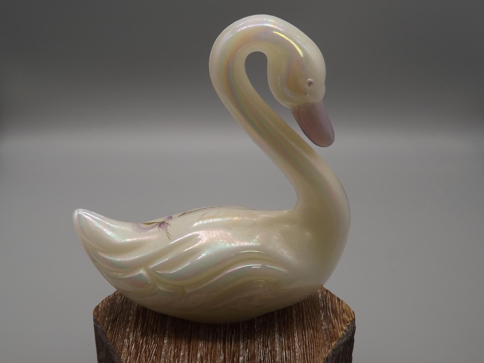 Vintage Fenton Hand-Painted Anniversary Swan Figurine - Signed K. Lauderman, 1989