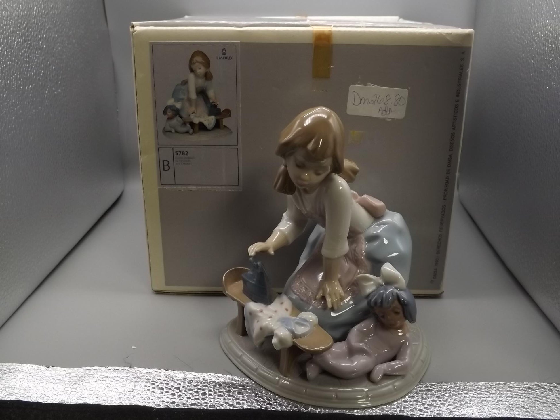 Vintage Lladro "My Chores" Figurine #5782 - Girl Ironing Doll Clothes, Original Box