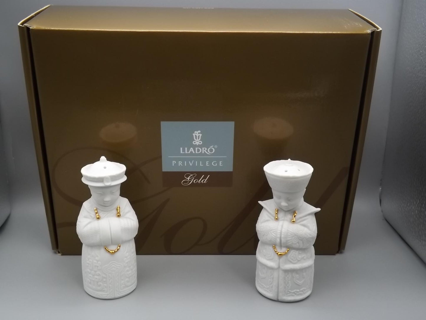 Vintage Lladro Oriental Salt & Pepper Shakers - Privilege Gold Series