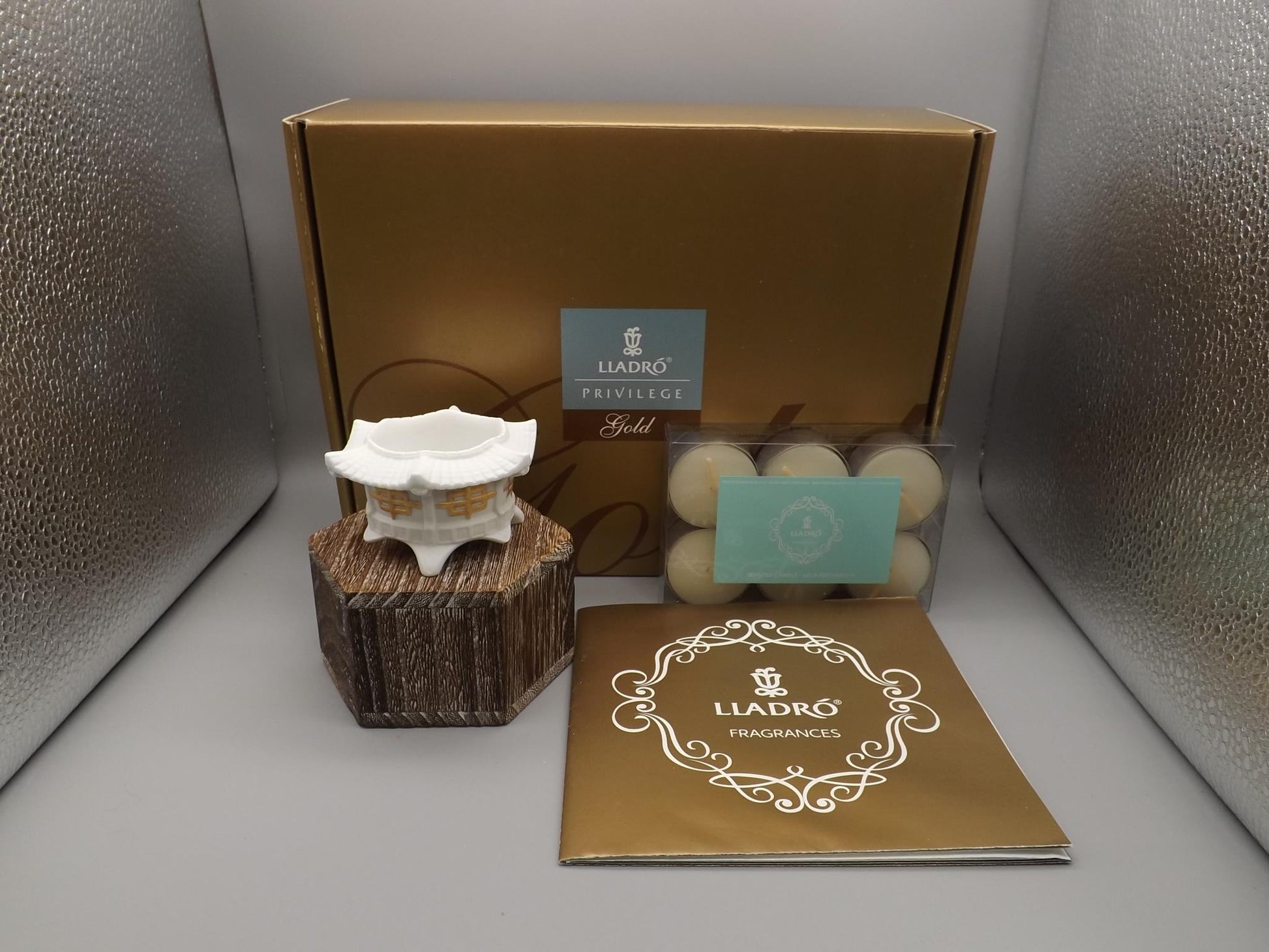 Vintage Lladro Privilege Gold Pagoda Tea Light Set: Mediterranean Beach Candles, Original Box