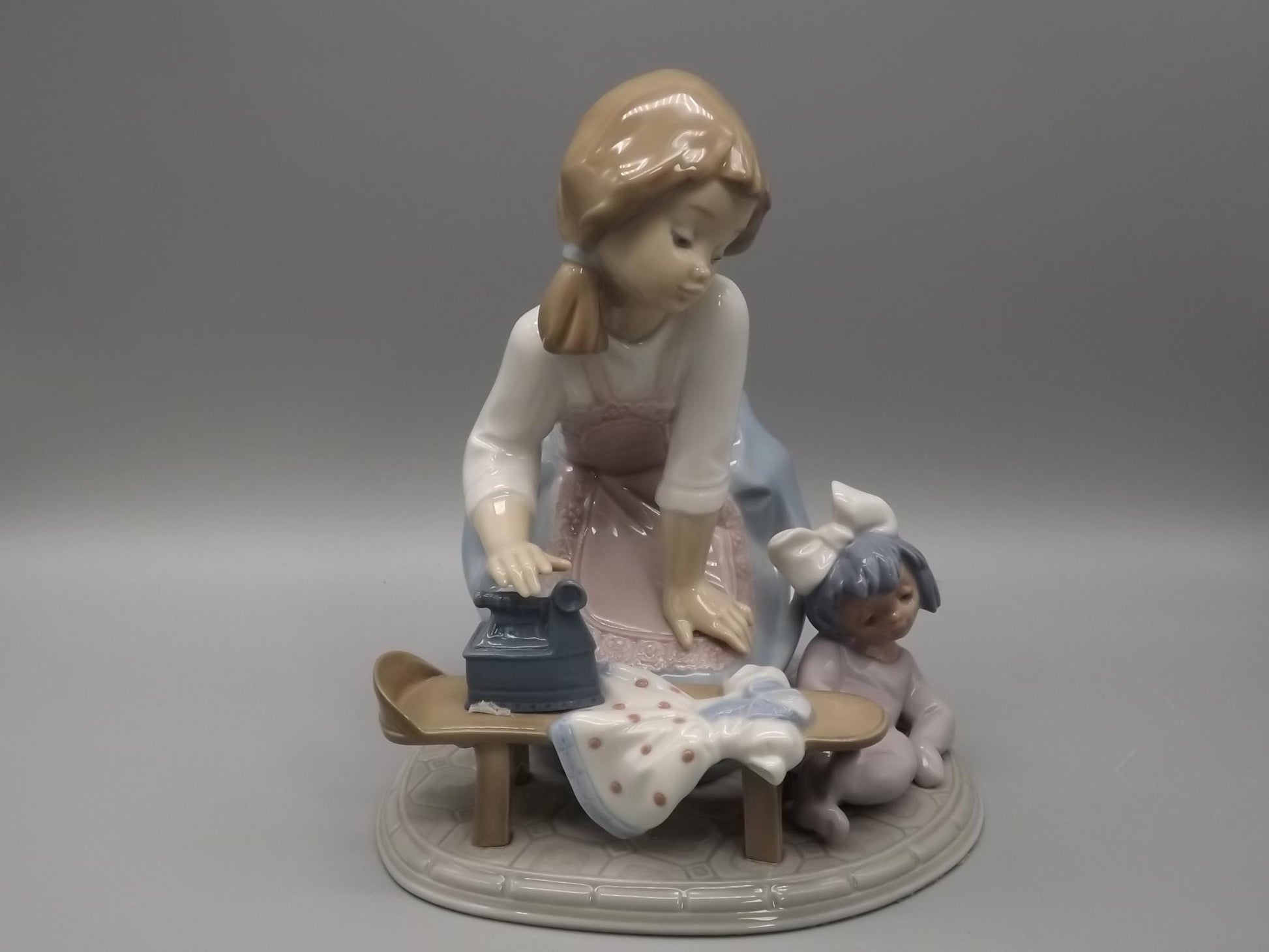 Vintage Lladro "My Chores" Figurine: Girl Ironing Doll Clothes, #5782 (With Box)