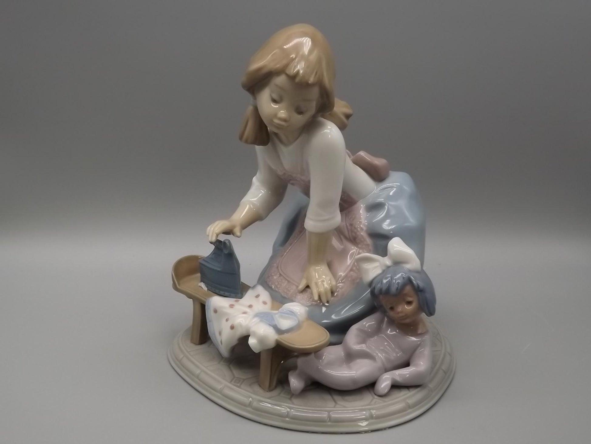 Vintage Lladro "My Chores" Figurine: Girl Ironing Doll Clothes, #5782 (With Box)