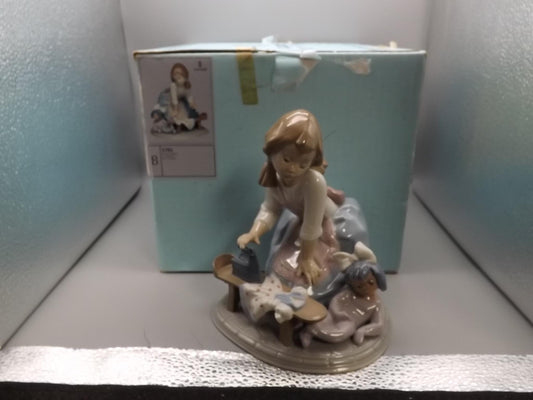Vintage Lladro "My Chores" Figurine: Girl Ironing Doll Clothes, #5782 (With Box)