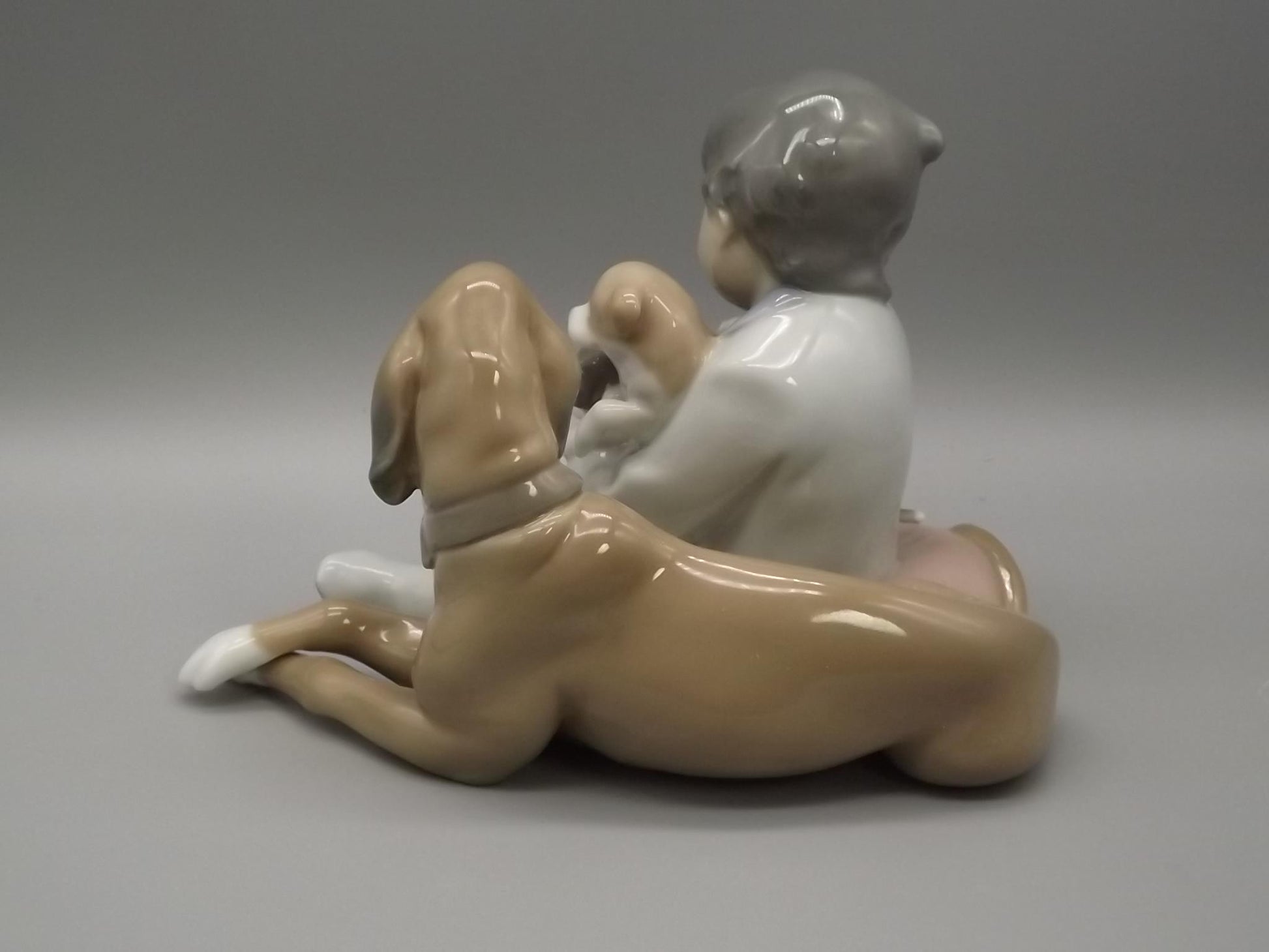 Vintage Lladro "New Playmates" Figurine: Boy with Puppies, #5456 (1988, with Box)