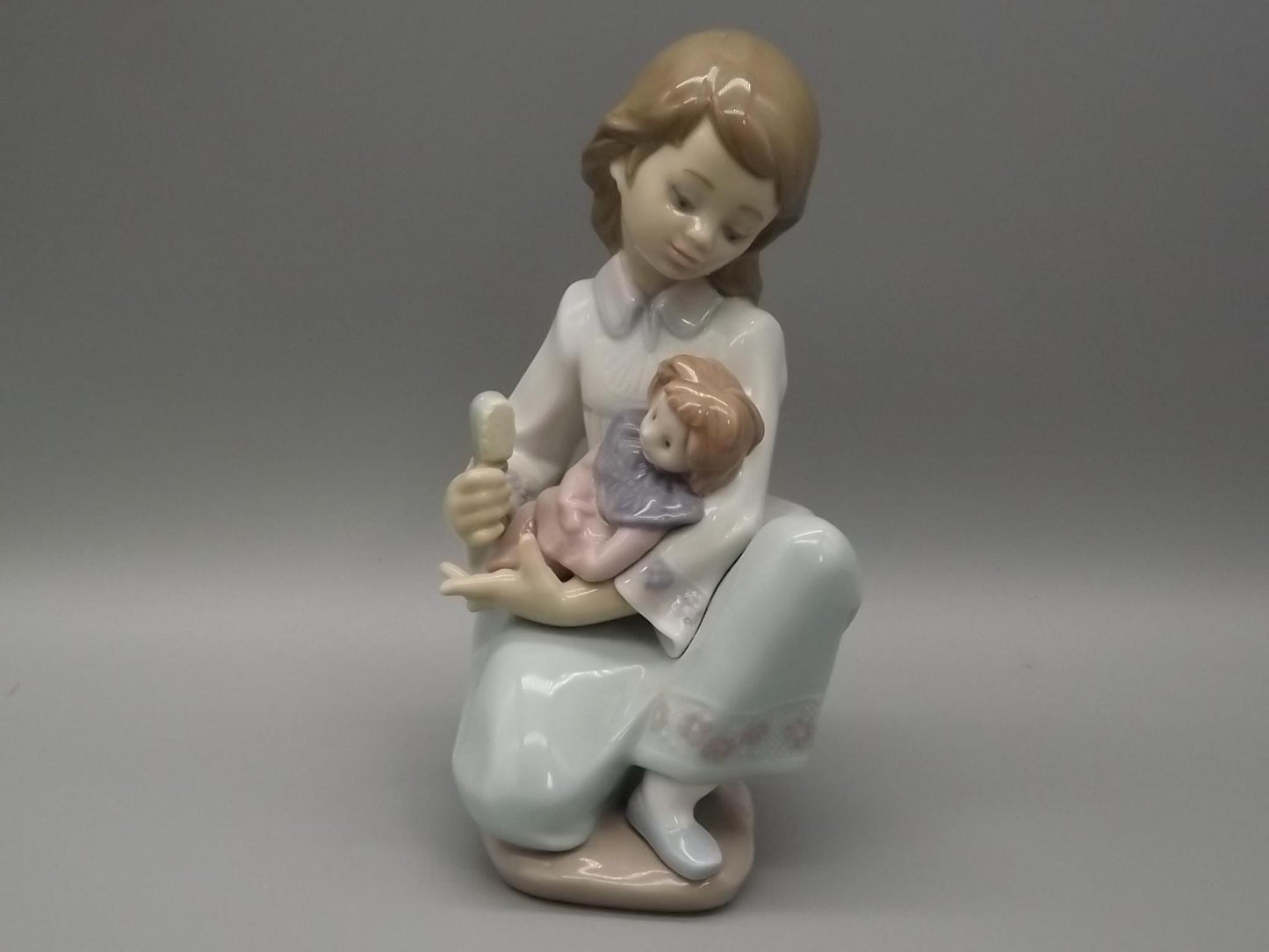 Vintage Lladro "Thoughtful Caress" Figurine: Girl with her doll, #5990 (1993, with Box)
