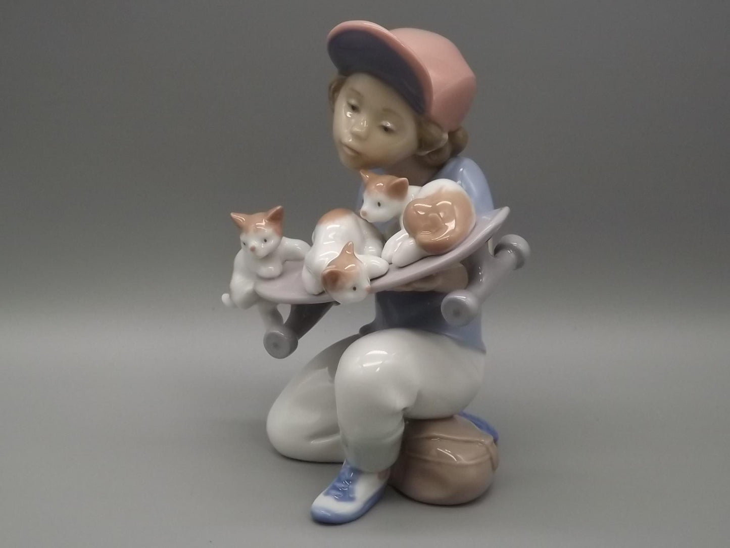Vintage Lladro "Little Riders" Figurine: Boy with Kittens, #7623 (1994, with Box) Limited Edition