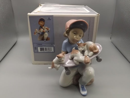 Vintage Lladro "Little Riders" Figurine: Boy with Kittens, #7623 (1994, with Box) Limited Edition