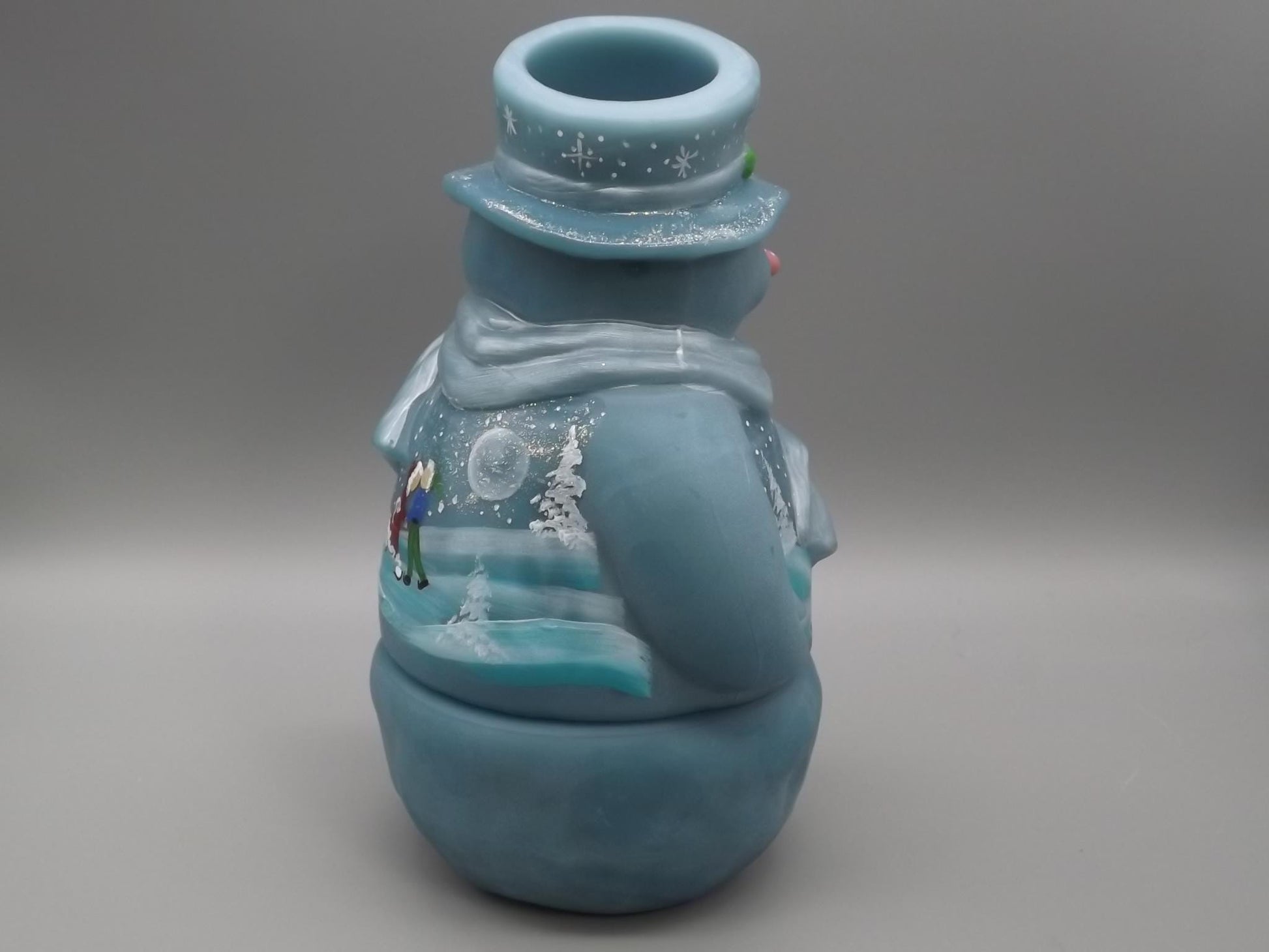 Limited Edition Fenton Snowman Tea Light Figurine: Signed Art Glass #14/24