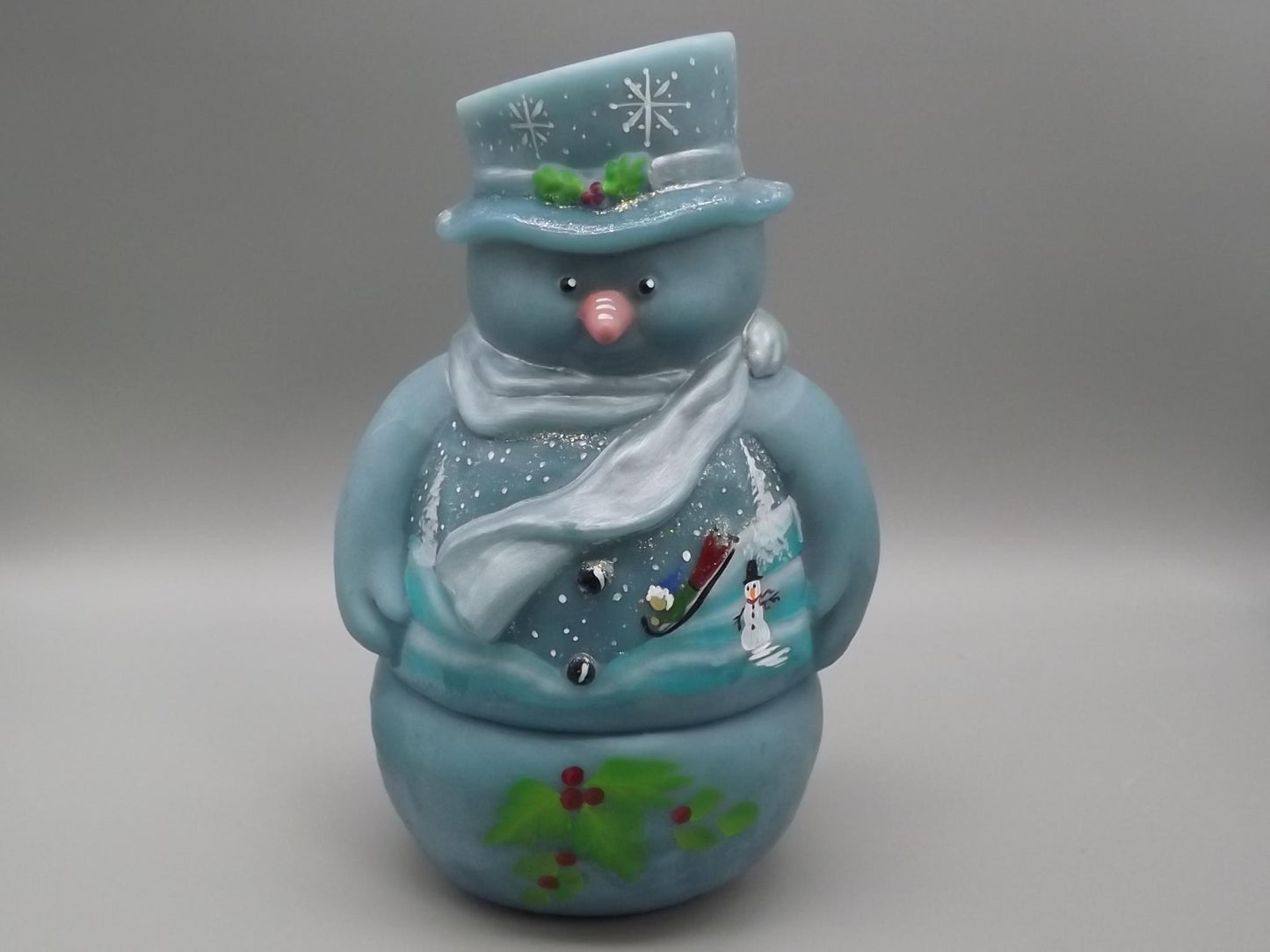 Limited Edition Fenton Snowman Tea Light Figurine: Signed Art Glass #14/24