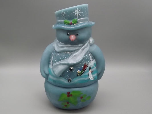 Limited Edition Fenton Snowman Tea Light Figurine: Signed Art Glass #14/24