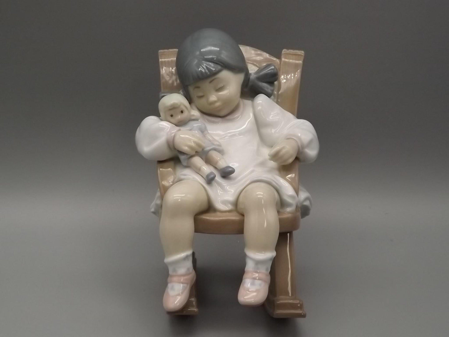 Vintage Lladro "Naptime" Figurine #5448 - Girl with Doll in Rocking Chair (1987, with Box)