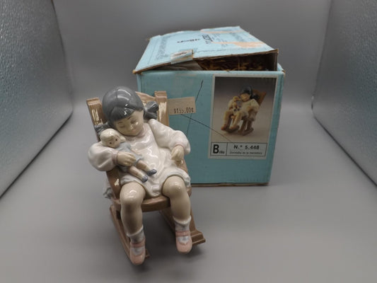 Vintage Lladro "Naptime" Figurine #5448 - Girl with Doll in Rocking Chair (1987, with Box)