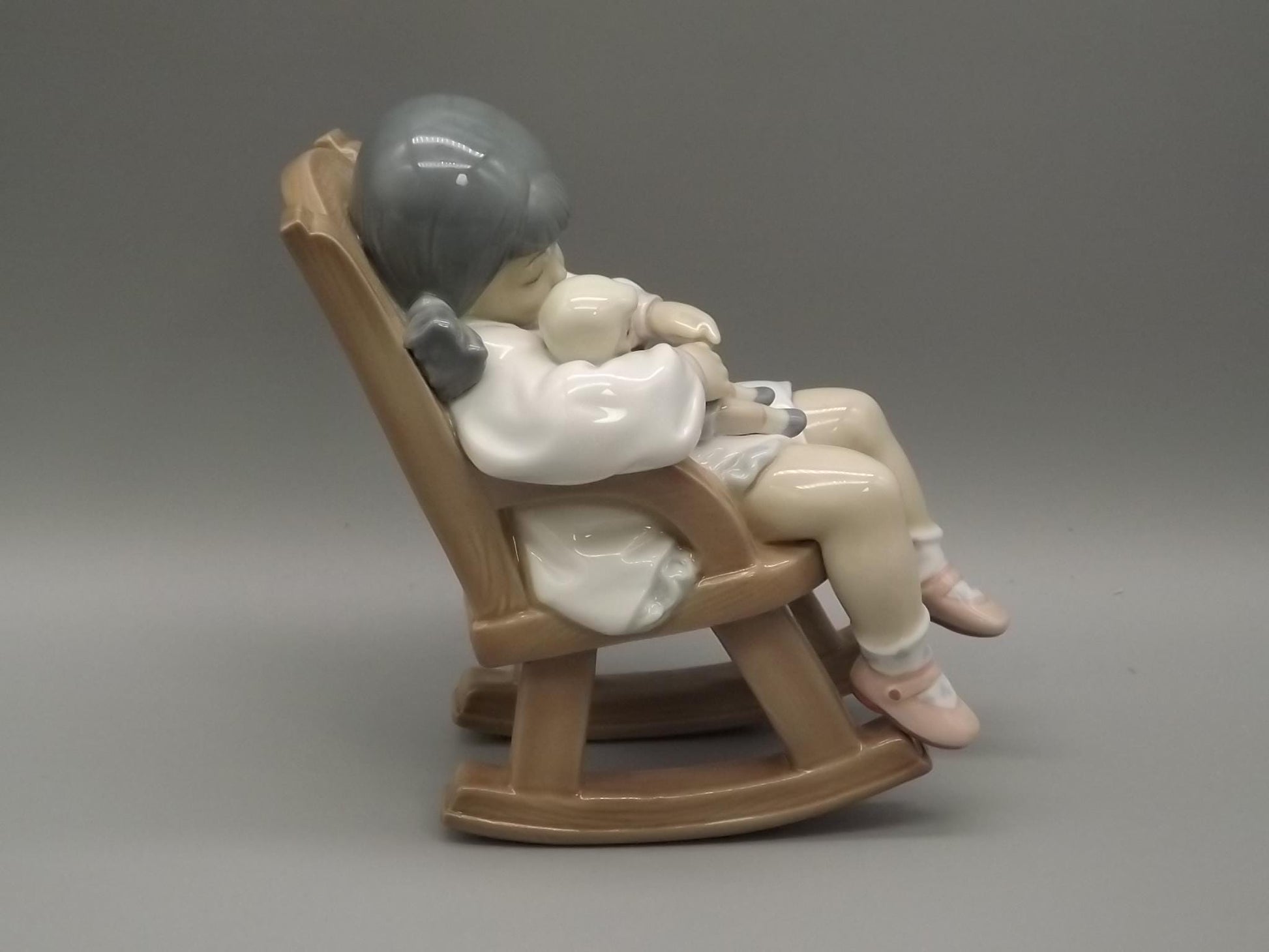 Vintage Lladro "Naptime" Figurine #5448 - Girl with Doll in Rocking Chair (1987, with Box)