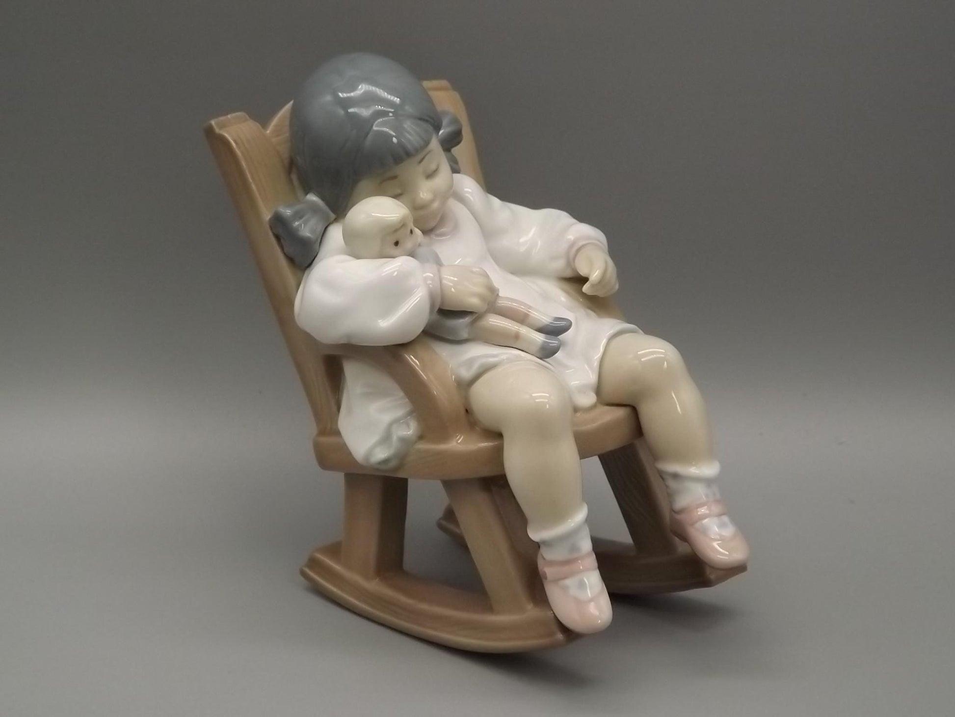 Vintage Lladro "Naptime" Figurine #5448 - Girl with Doll in Rocking Chair (1987, with Box)
