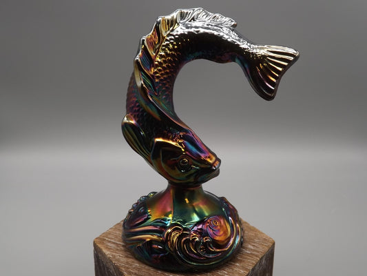 Vintage Fenton Hand painted Amethyst Iridescent Carnival glass Koi/Trout Figure. Made in the 1970's.