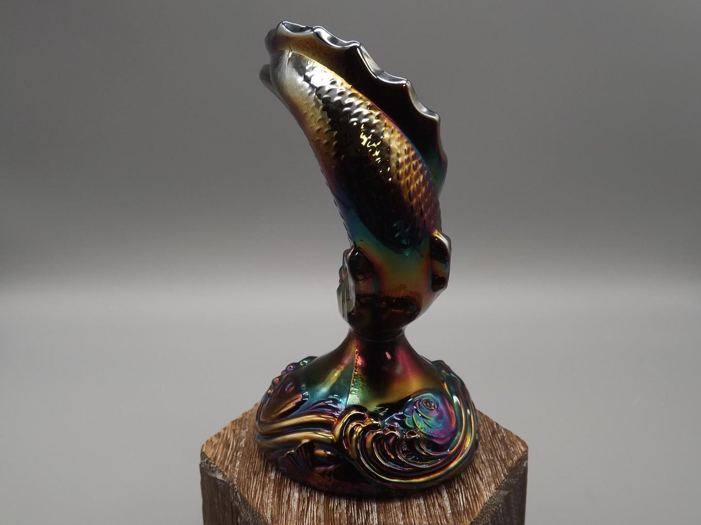 Vintage Fenton Hand painted Amethyst Iridescent Carnival glass Koi/Trout Figure. Made in the 1970's.