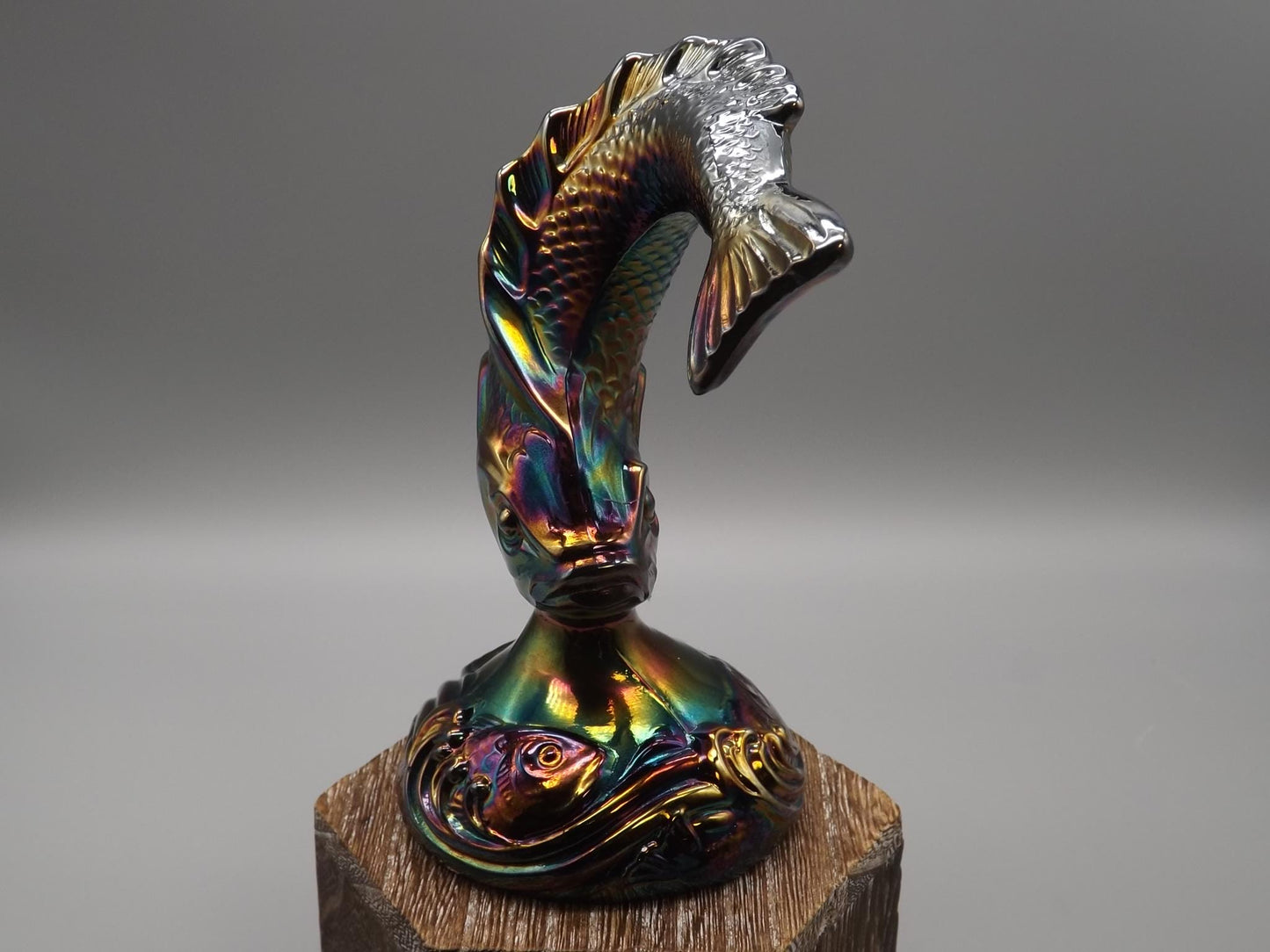 Vintage Fenton Hand painted Amethyst Iridescent Carnival glass Koi/Trout Figure. Made in the 1970's.