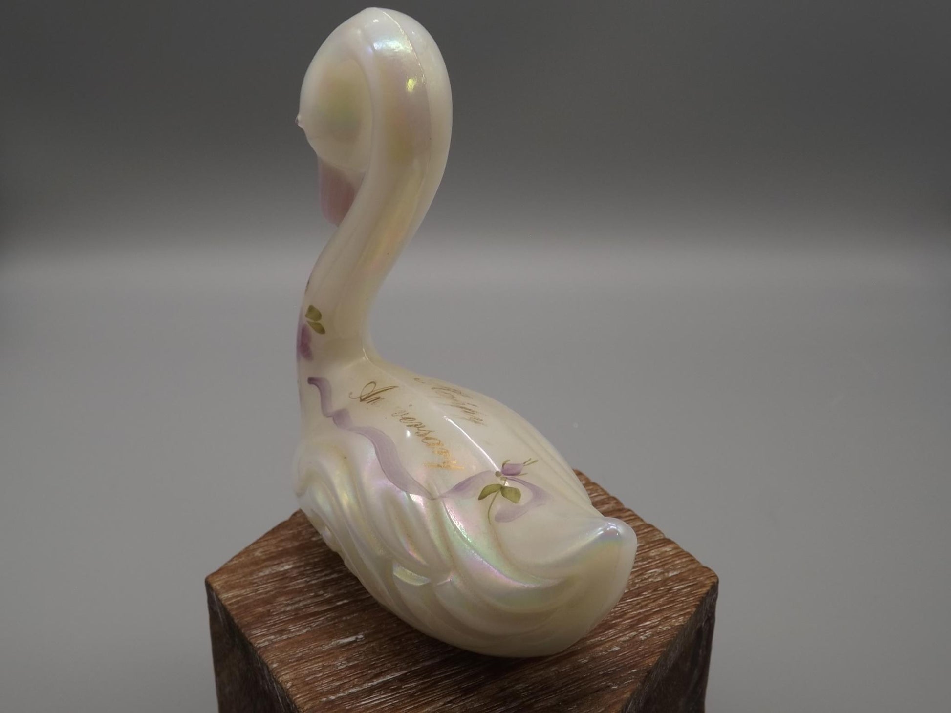Vintage Fenton Hand-Painted Anniversary Swan Figurine - Signed K. Lauderman, 1989