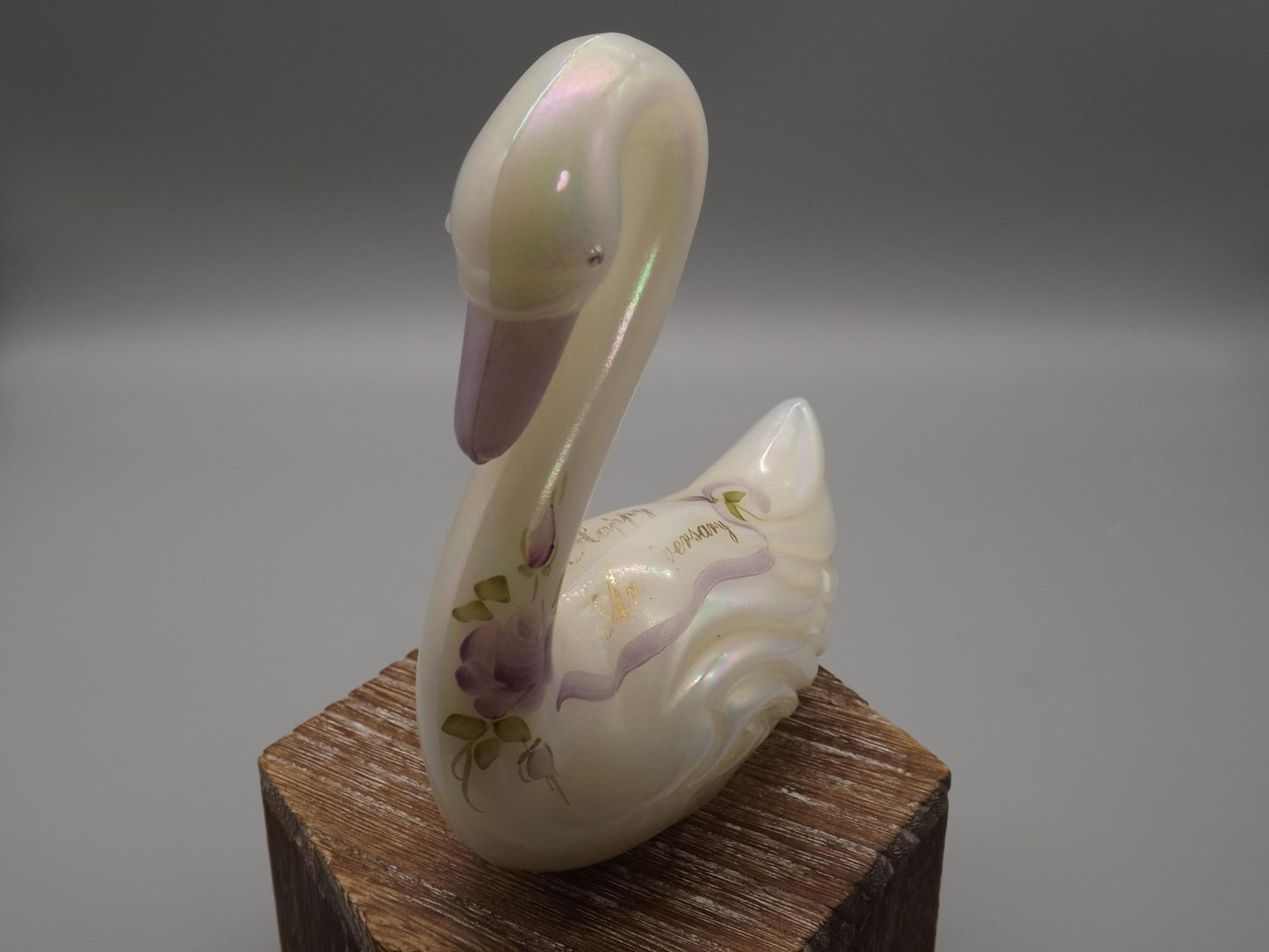 Vintage Fenton Hand-Painted Anniversary Swan Figurine - Signed K. Lauderman, 1989