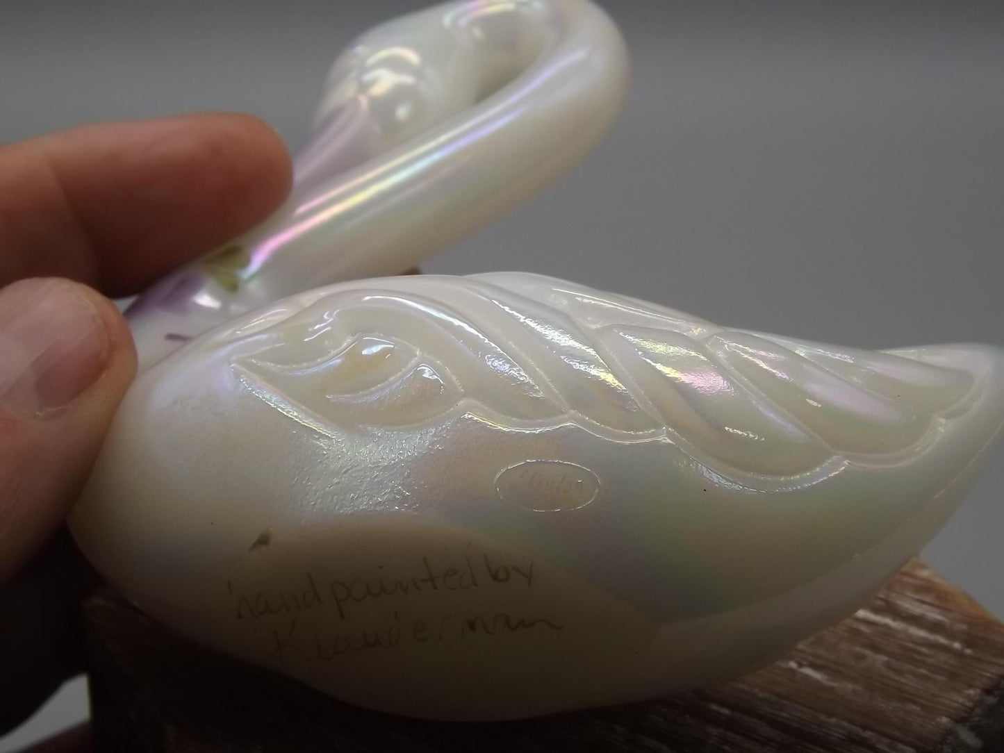 Vintage Fenton Hand-Painted Anniversary Swan Figurine - Signed K. Lauderman, 1989