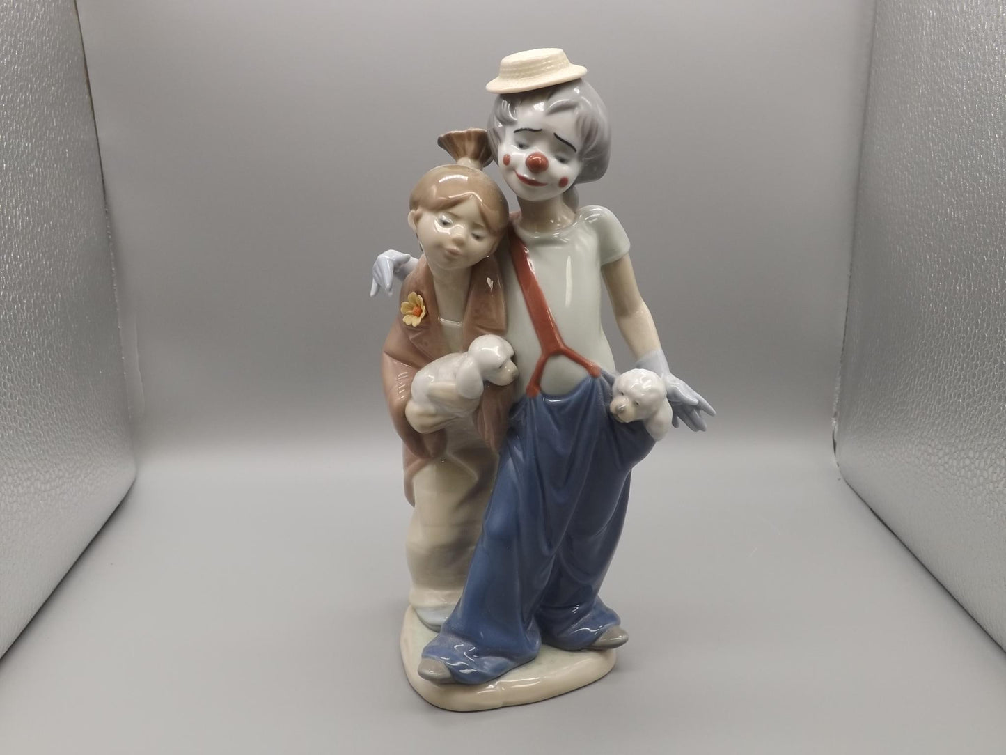 Vintage Lladro "Pals Forever" Figurine: Clown, Girl & Puppies, #7686 (Original Box)