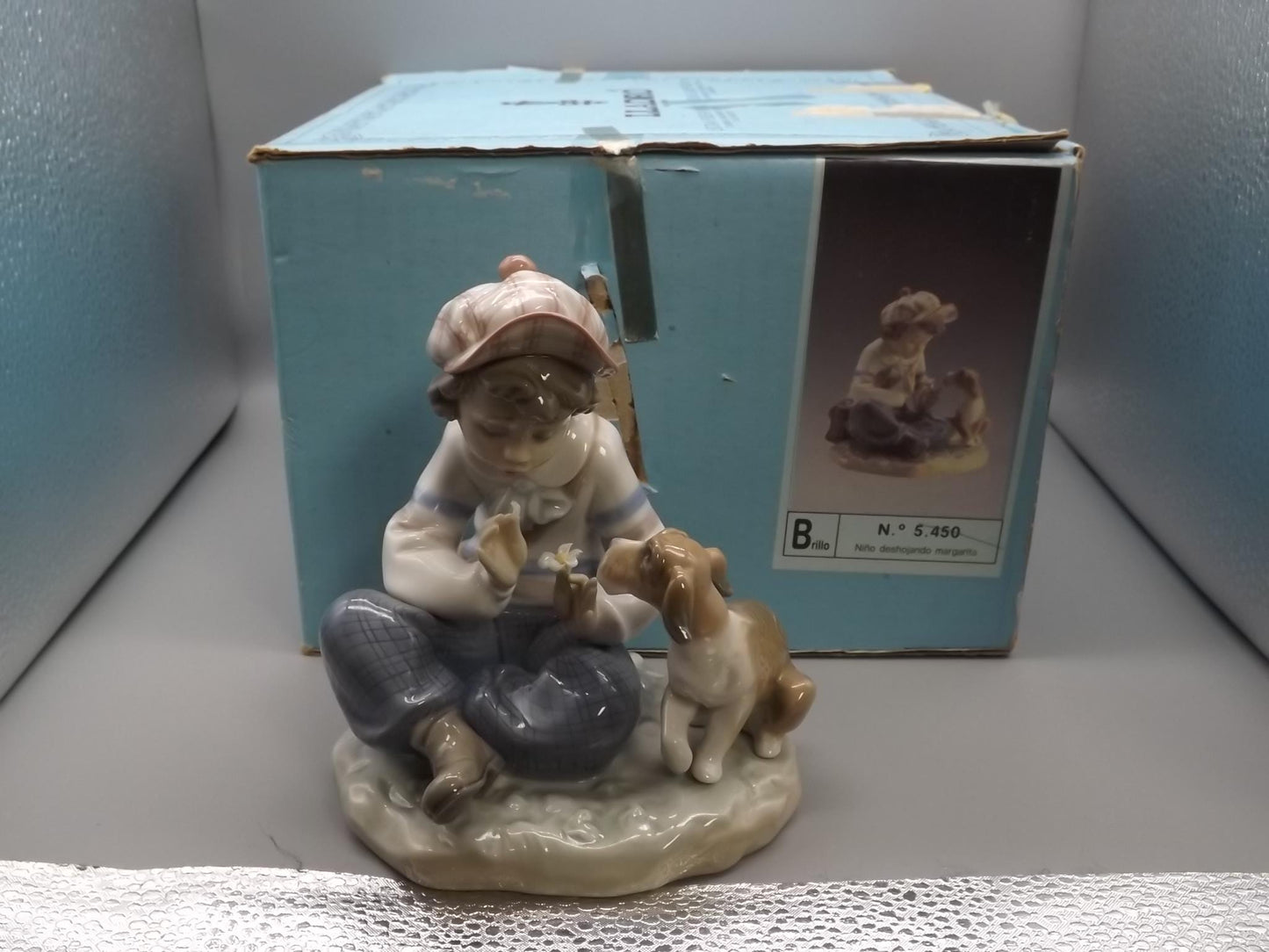 Vintage Lladro Figurine "I Hope She Does" #5450 - Boy with Daisy, Original Box