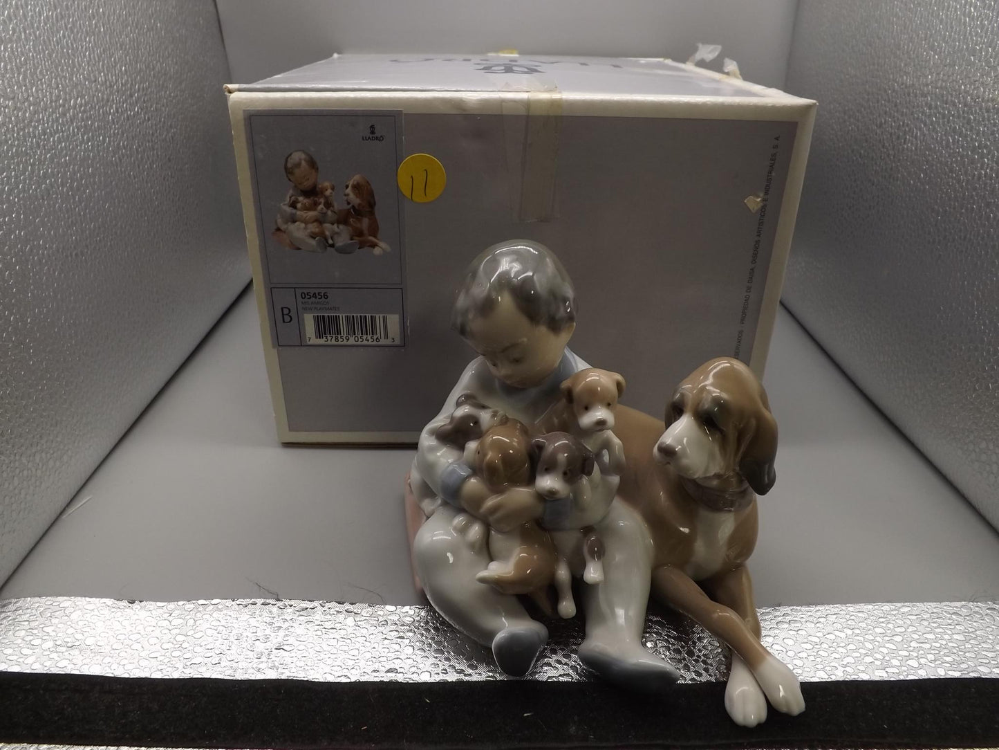 Vintage Lladro "New Playmates" Figurine: Boy with Puppies, #5456 (1988, with Box)