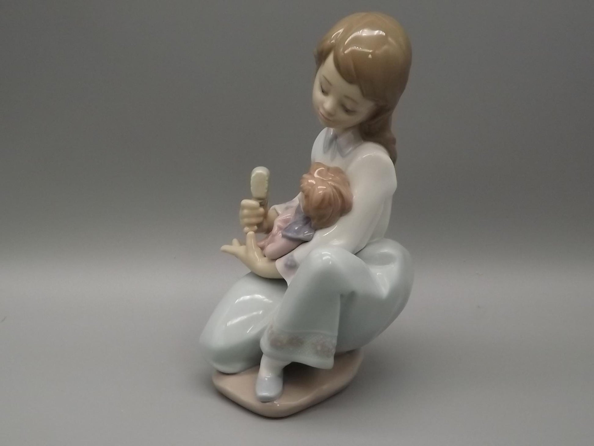 Vintage Lladro "Thoughtful Caress" Figurine: Girl with her doll, #5990 (1993, with Box)