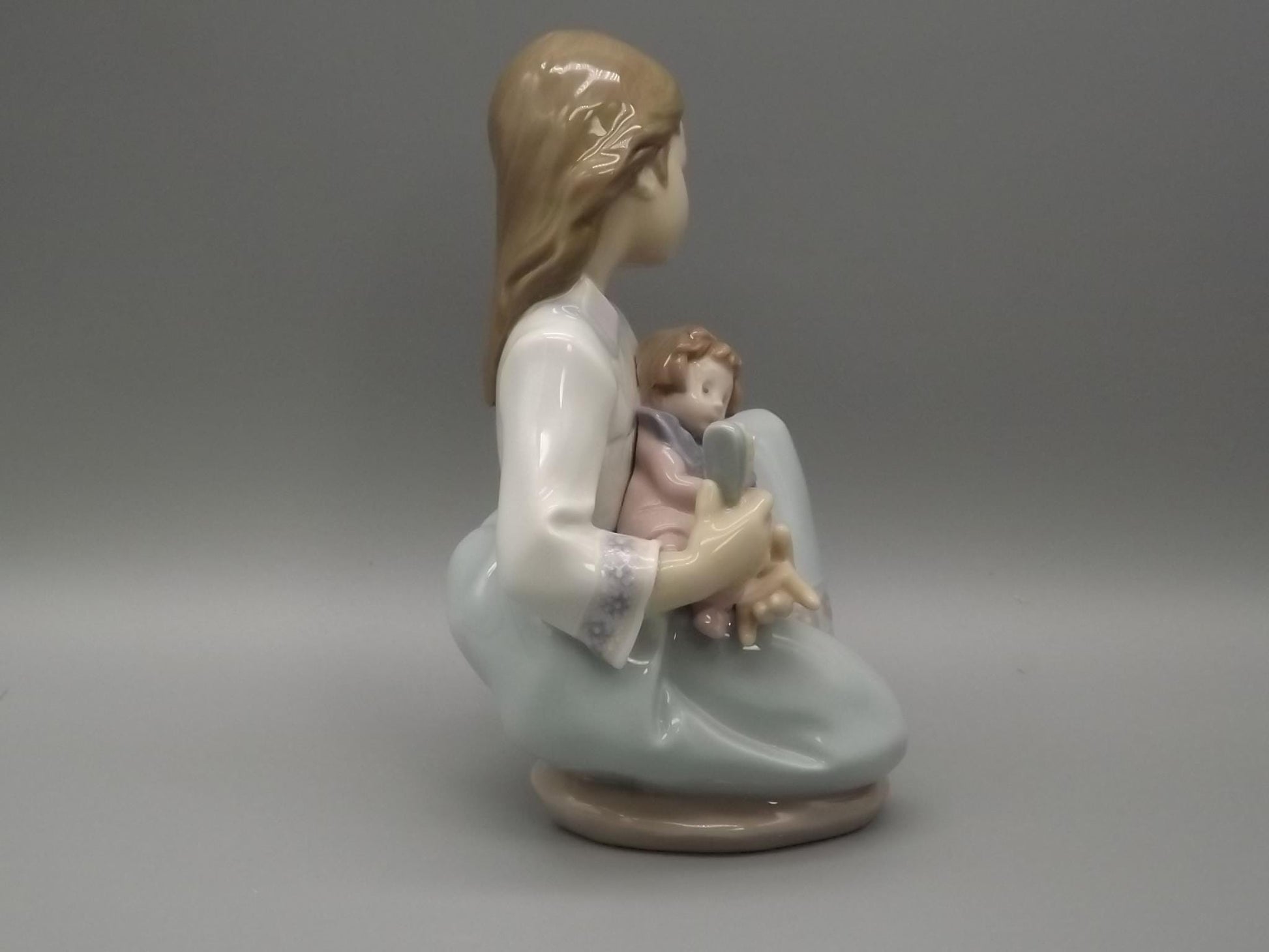Vintage Lladro "Thoughtful Caress" Figurine: Girl with her doll, #5990 (1993, with Box)