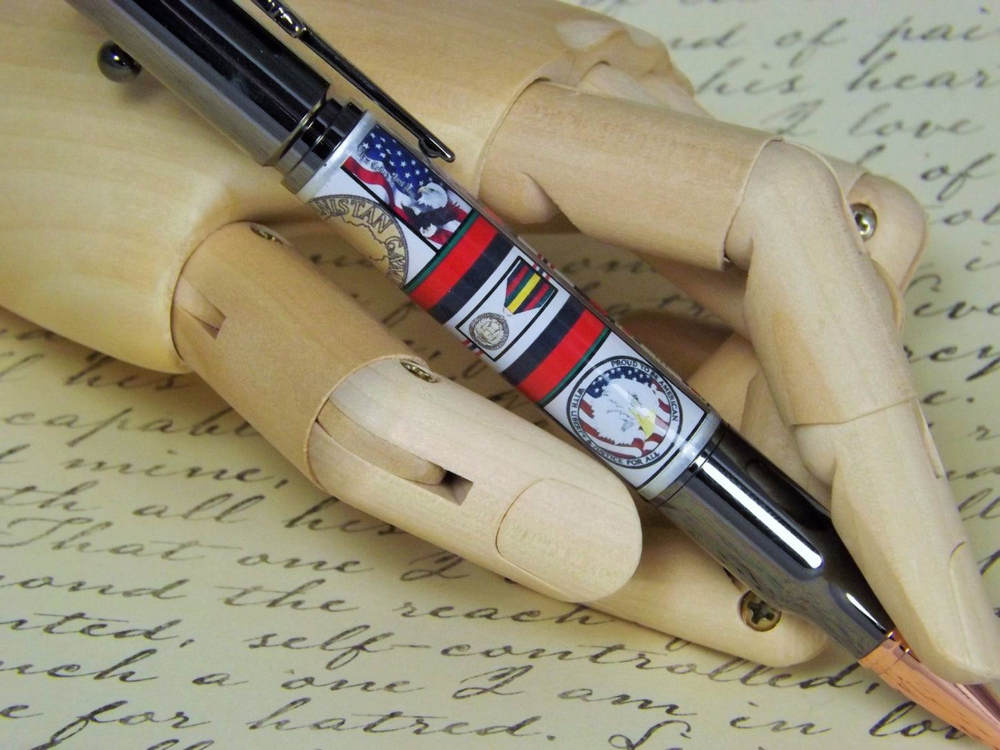 Handmade Bolt Action Pen, Gun Metal mechanism with a Afghanistan war campaign body. Perfect for the Veteran. This is a stunning momento.