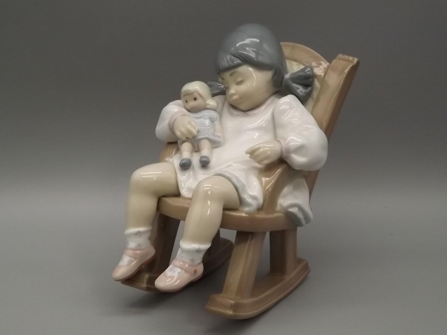Vintage Lladro "Naptime" Figurine #5448 - Girl with Doll in Rocking Chair (1987, with Box)