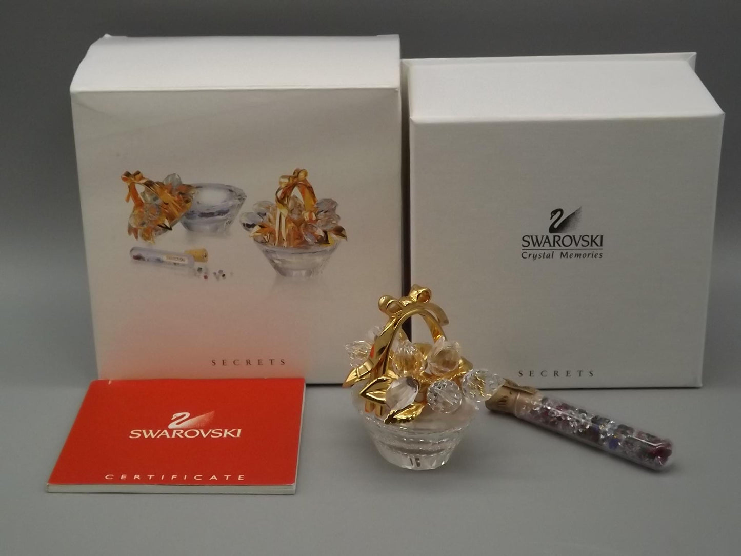 Vintage 2004 Swarovski Crystal Memories Flower Basket Figurine with Box