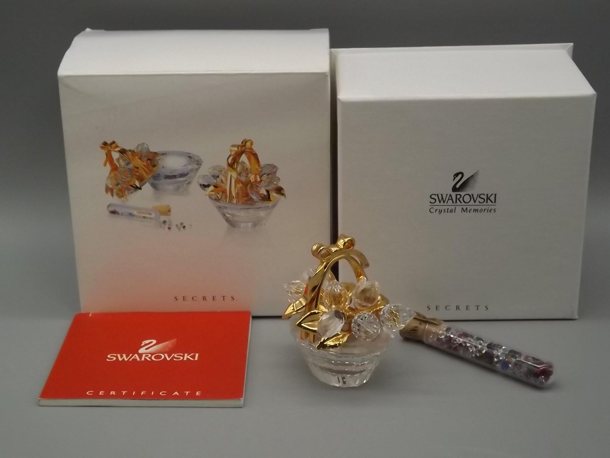 Vintage 2004 Swarovski Crystal Memories Flower Basket Figurine with Box